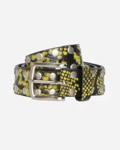 Accessories>Stüssy 8 BALL STUDDED BELT Green Snake Print Leather