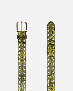 Accessories>Stüssy 8 BALL STUDDED BELT Green Snake Print Leather
