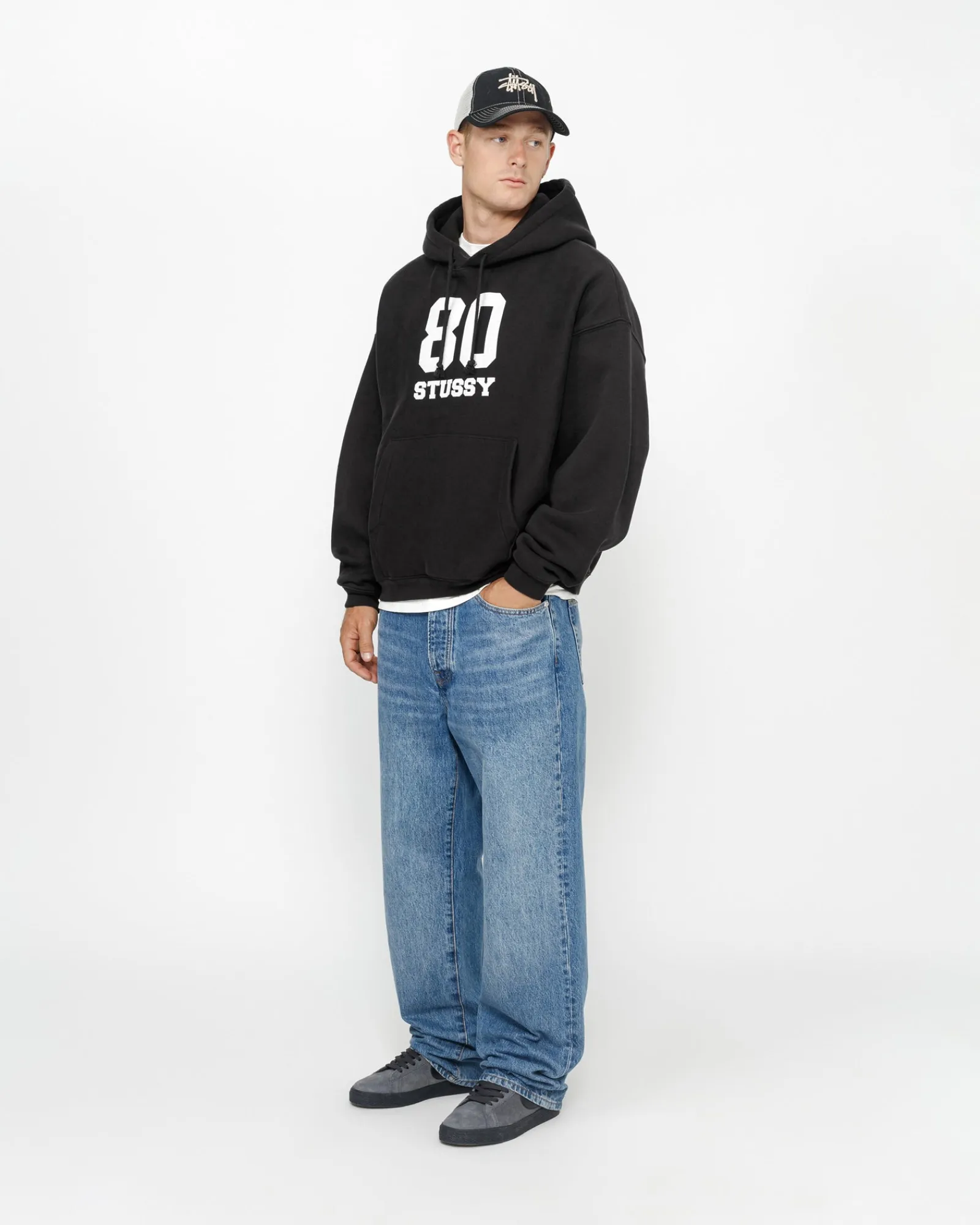 Hoodies>Stüssy 80 RELAXED HOODIE Washed Black