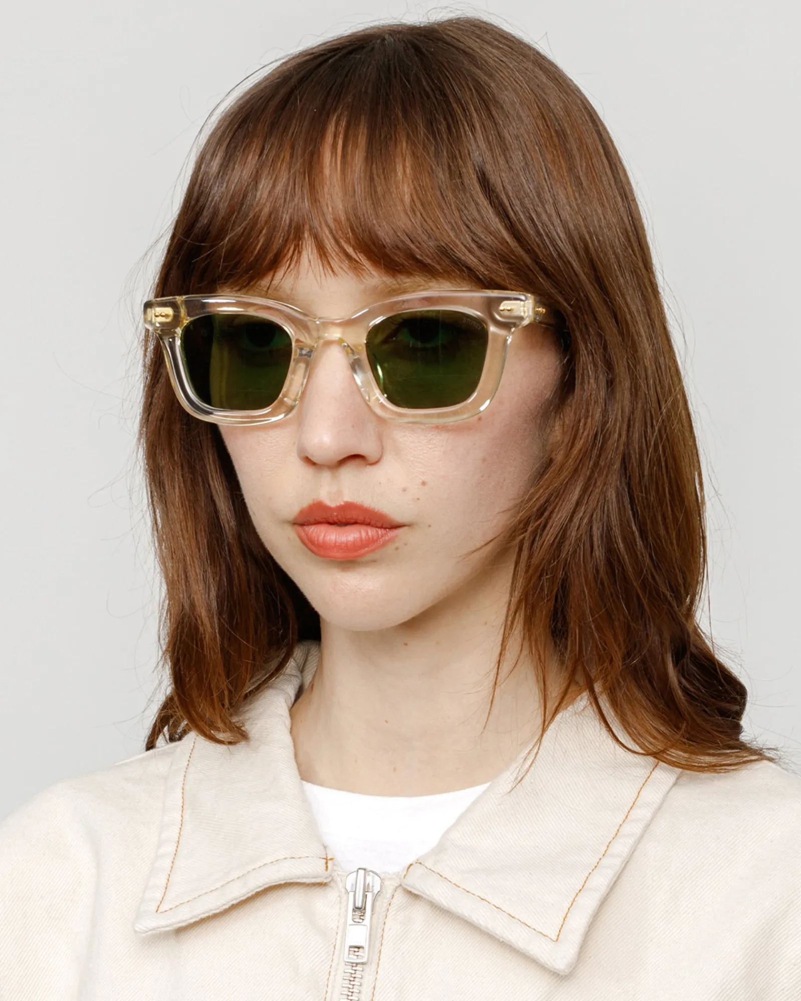 Accessories|Eyegear>Stüssy ACE SUNGLASSES Bone / Green Lens