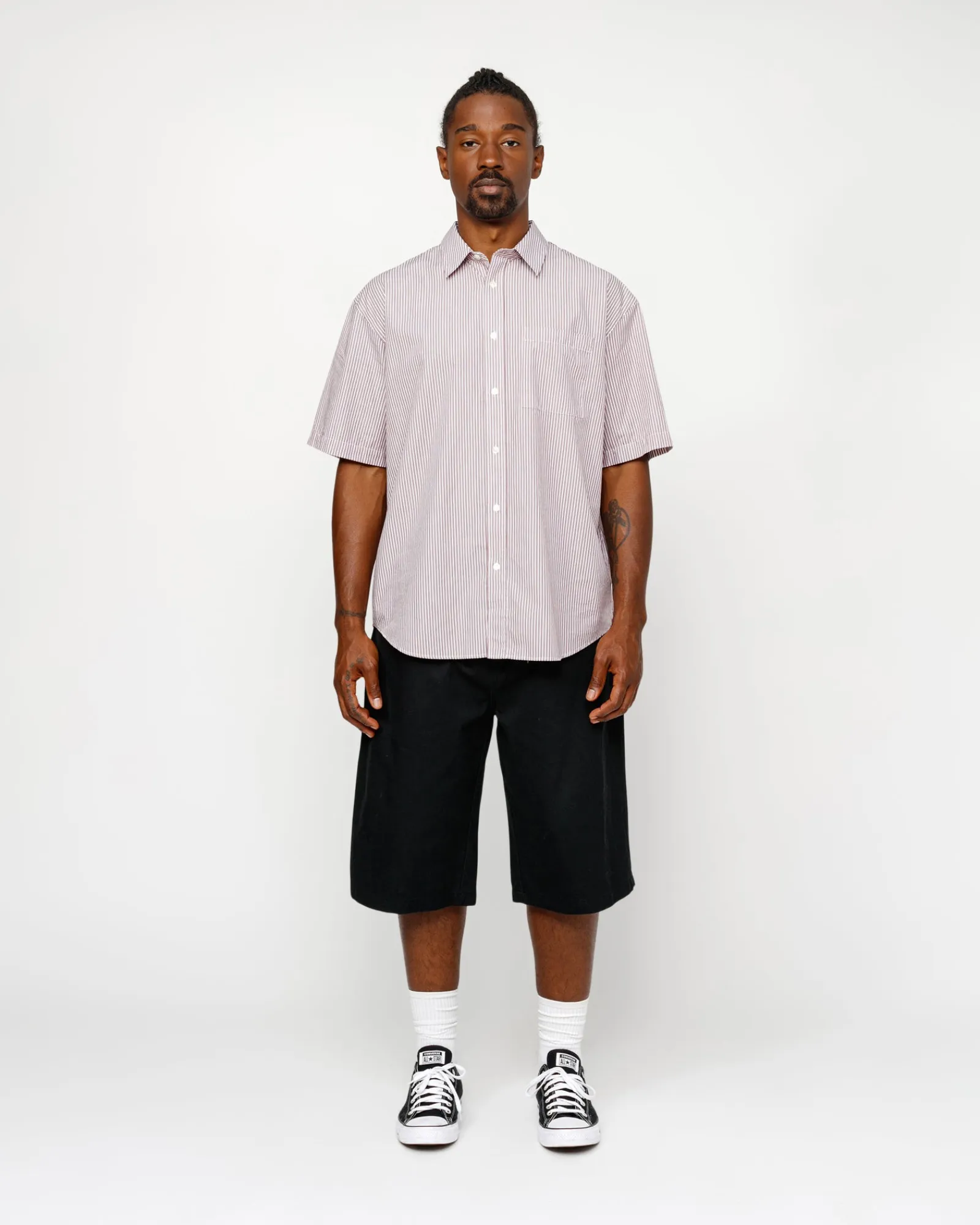 Shirts>Stüssy BOXY SS SHIRT 8 BALL STRIPE Burgundy