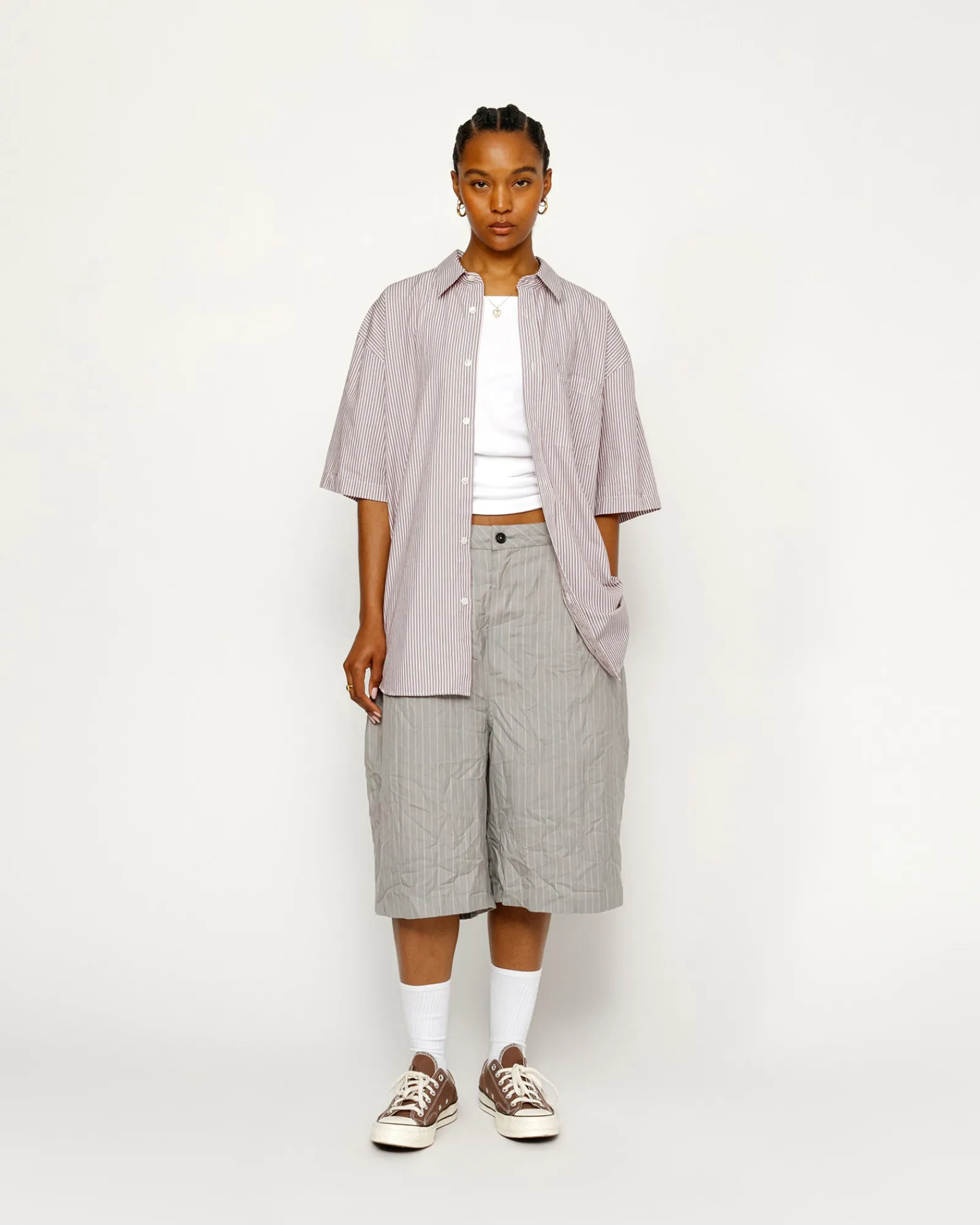 Shirts>Stüssy BOXY SS SHIRT 8 BALL STRIPE Burgundy