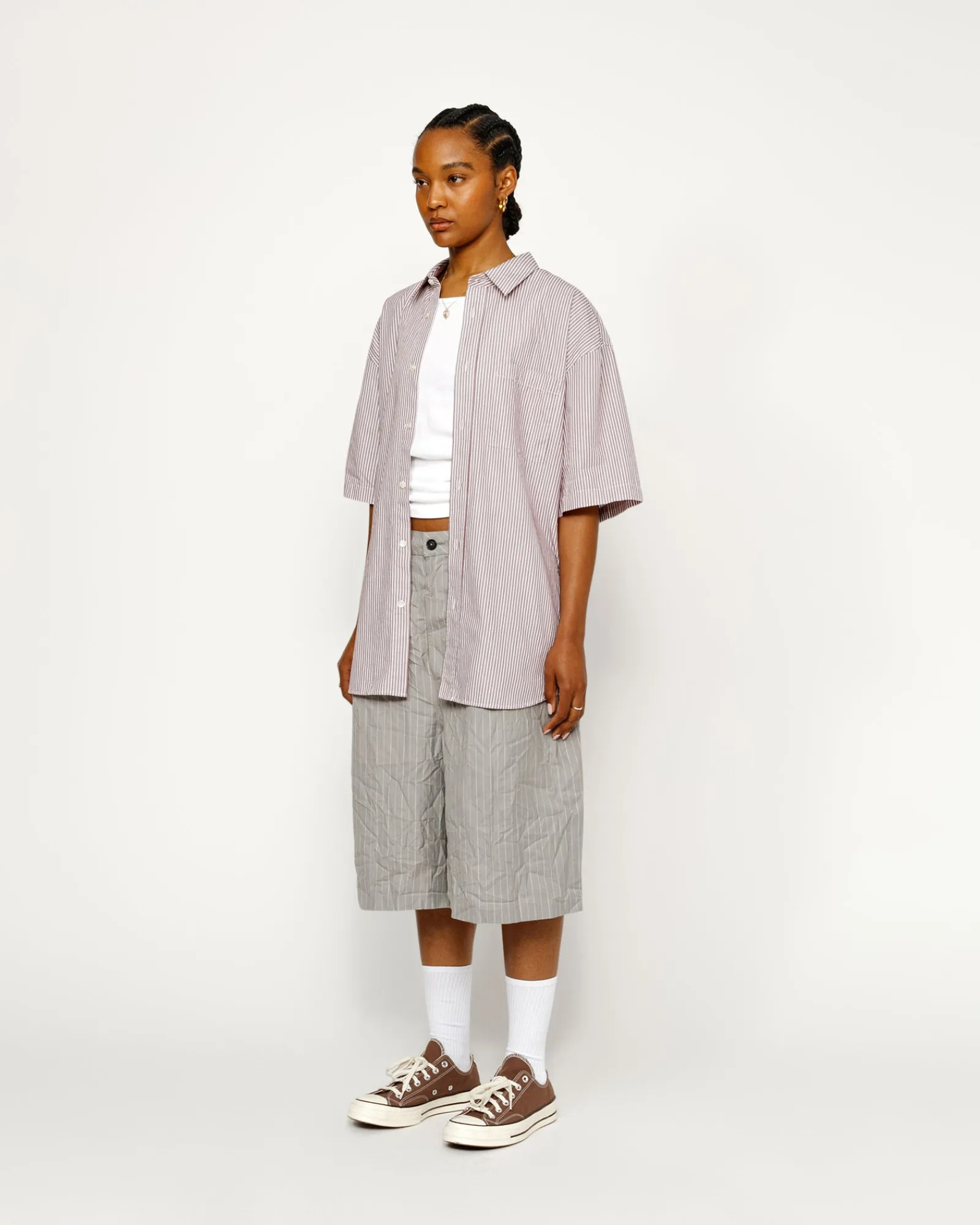 Shirts>Stüssy BOXY SS SHIRT 8 BALL STRIPE Burgundy