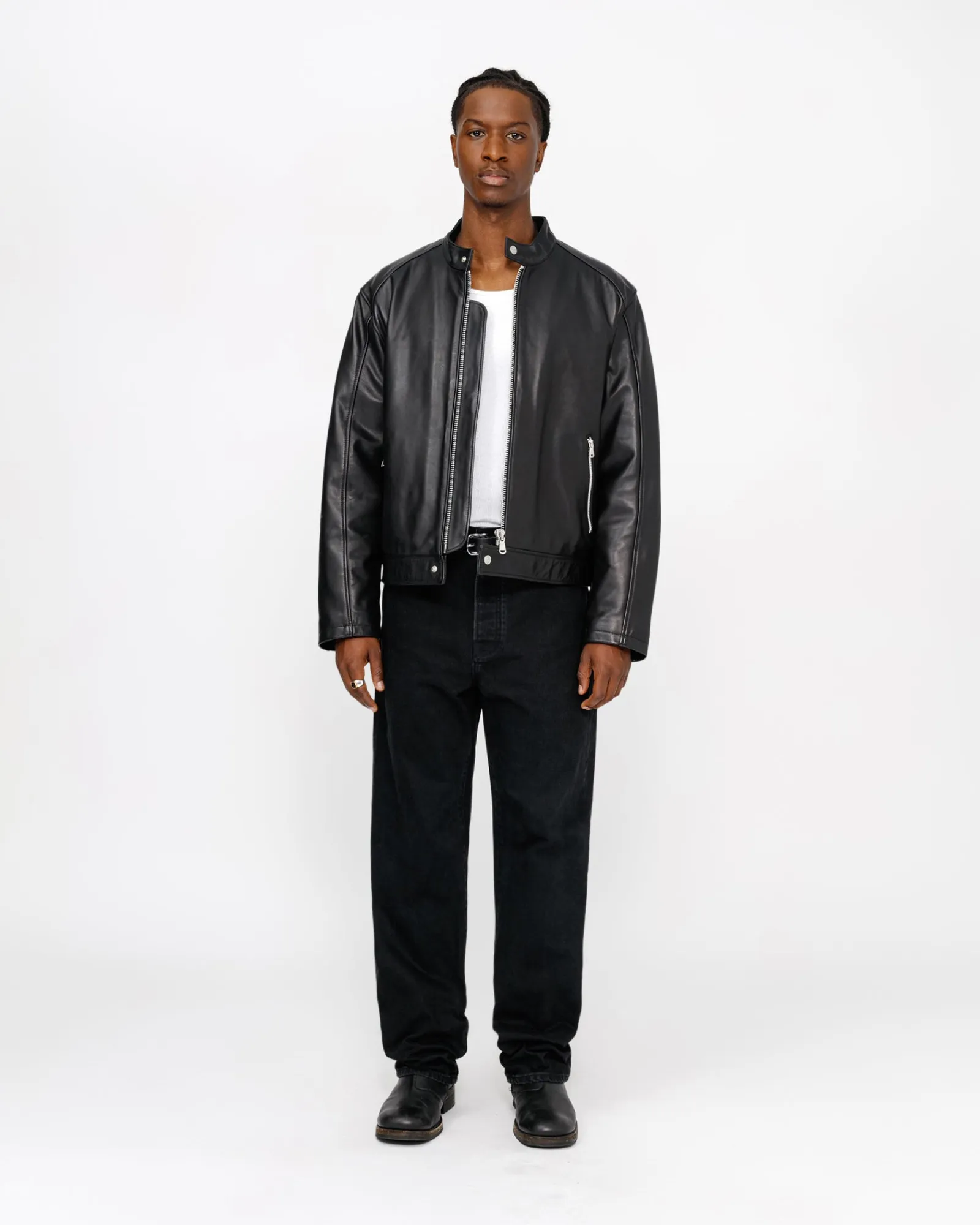 Outerwear>Stüssy CAFE RACER LEATHER JACKET Black