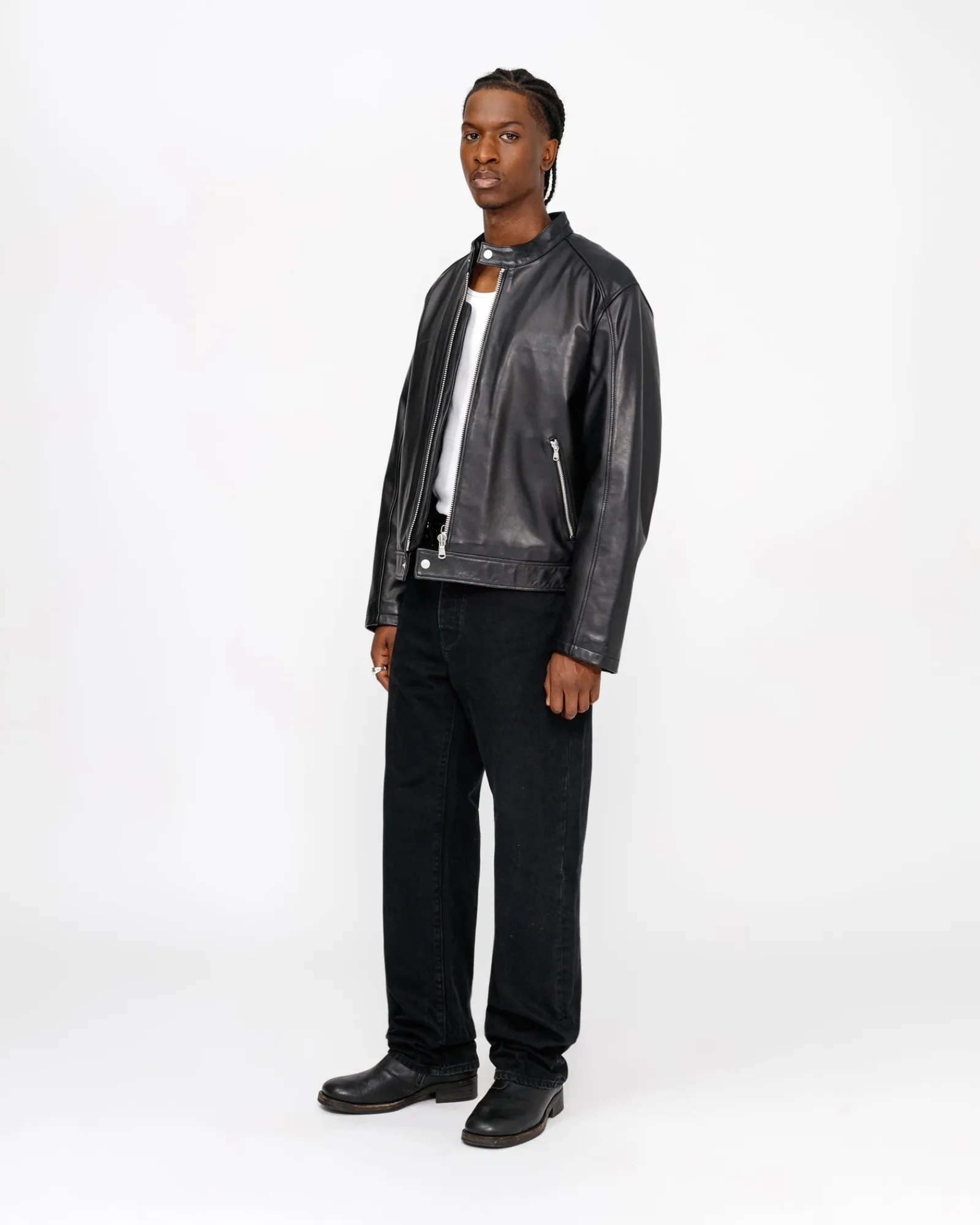 Outerwear>Stüssy CAFE RACER LEATHER JACKET Black