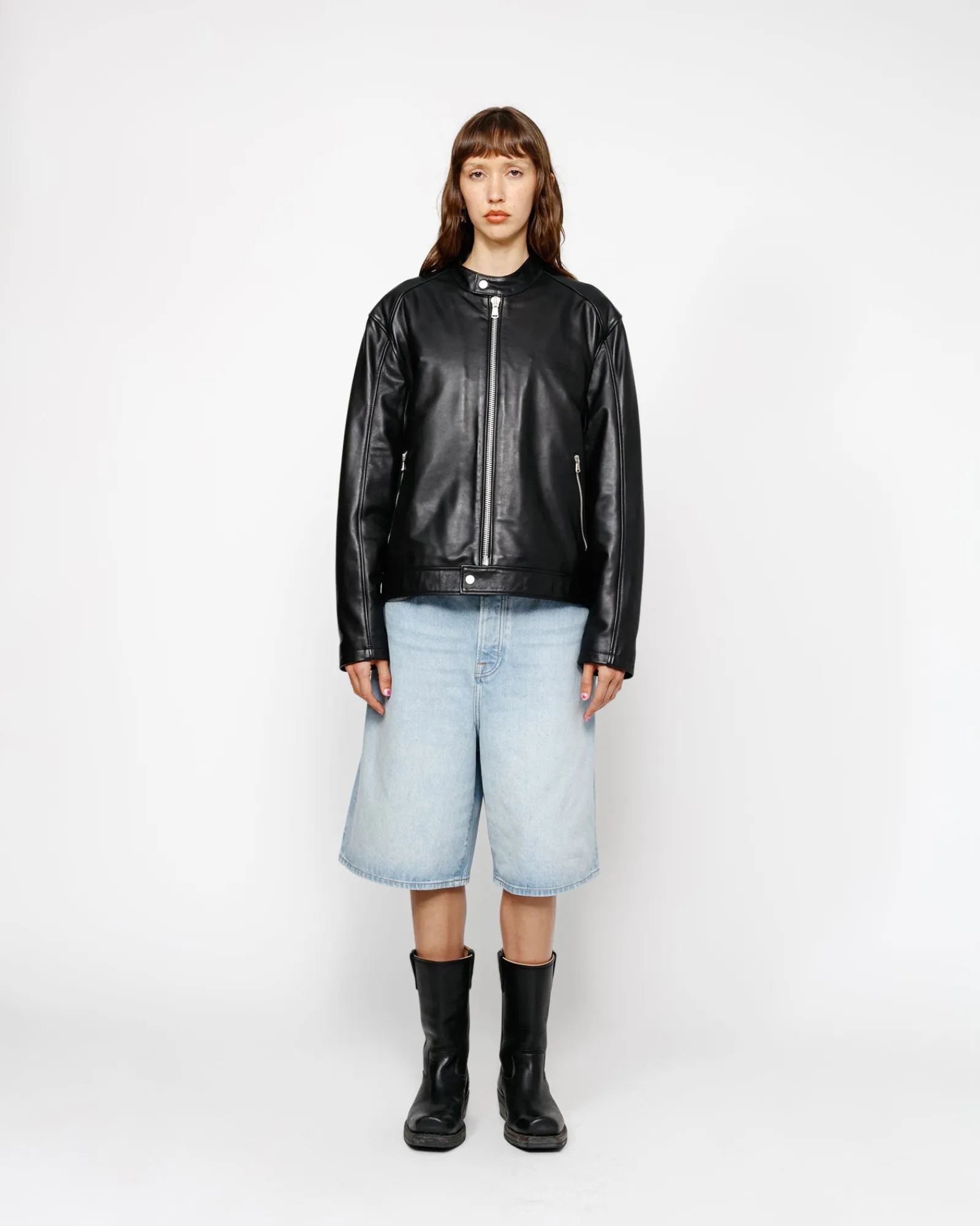 Outerwear>Stüssy CAFE RACER LEATHER JACKET Black