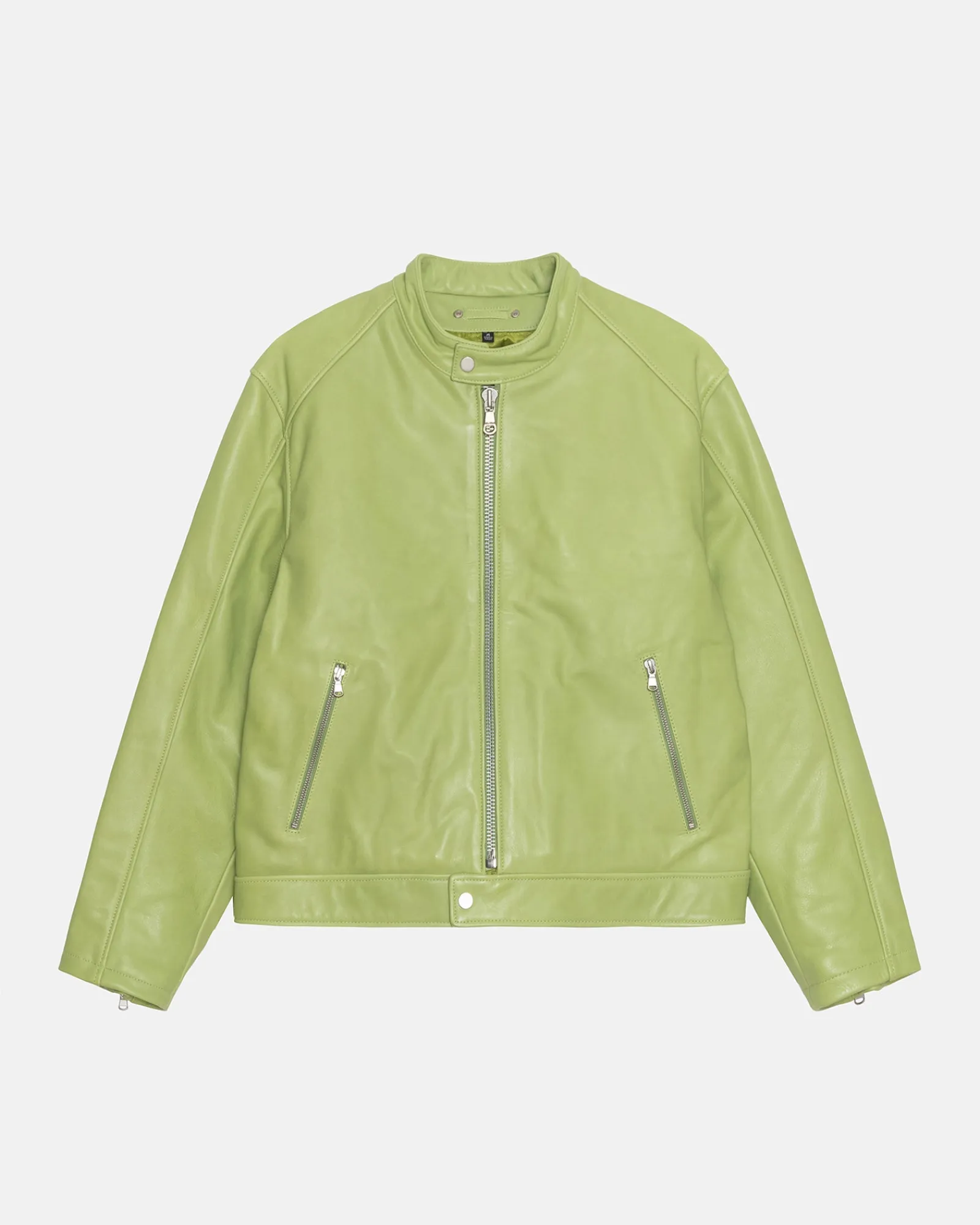Outerwear>Stüssy CAFE RACER LEATHER JACKET Lime