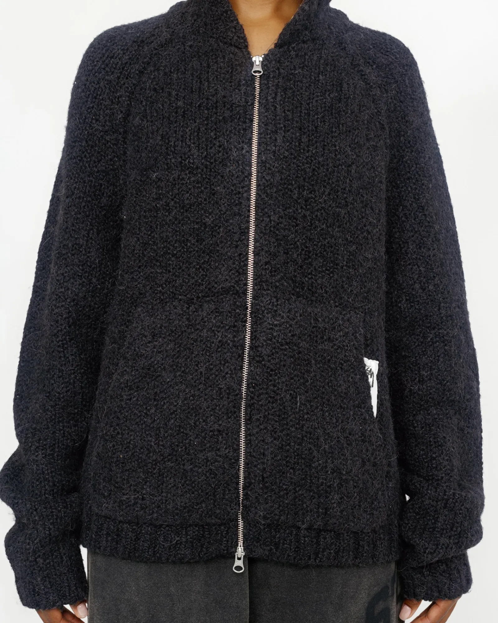 Knits>Stüssy CHUNKY KNIT ZIP HOODIE Black