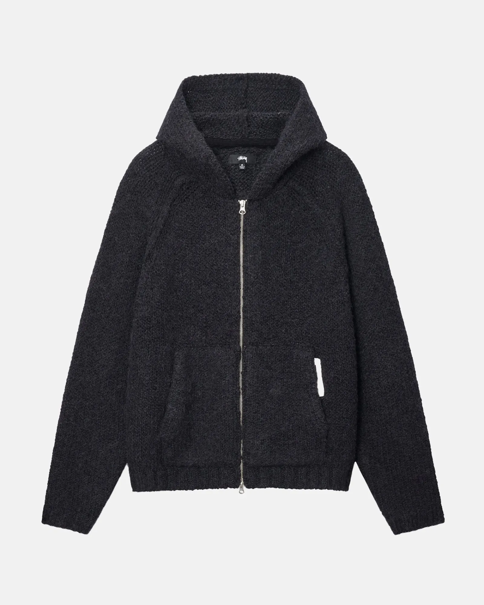 Knits>Stüssy CHUNKY KNIT ZIP HOODIE Black