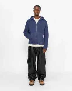 Knits>Stüssy CHUNKY KNIT ZIP HOODIE Blue