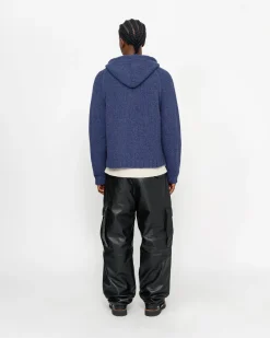 Knits>Stüssy CHUNKY KNIT ZIP HOODIE Blue