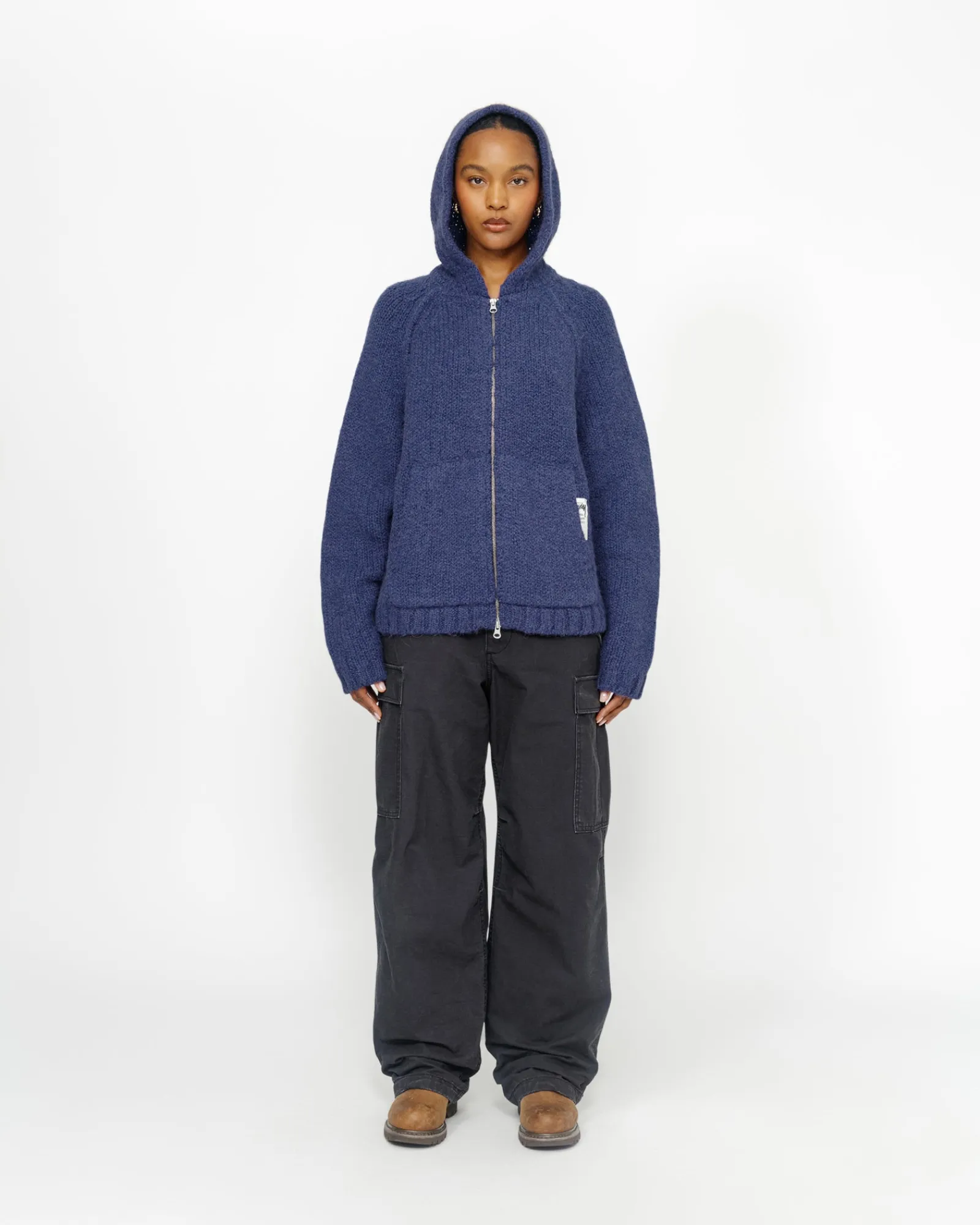 Knits>Stüssy CHUNKY KNIT ZIP HOODIE Blue