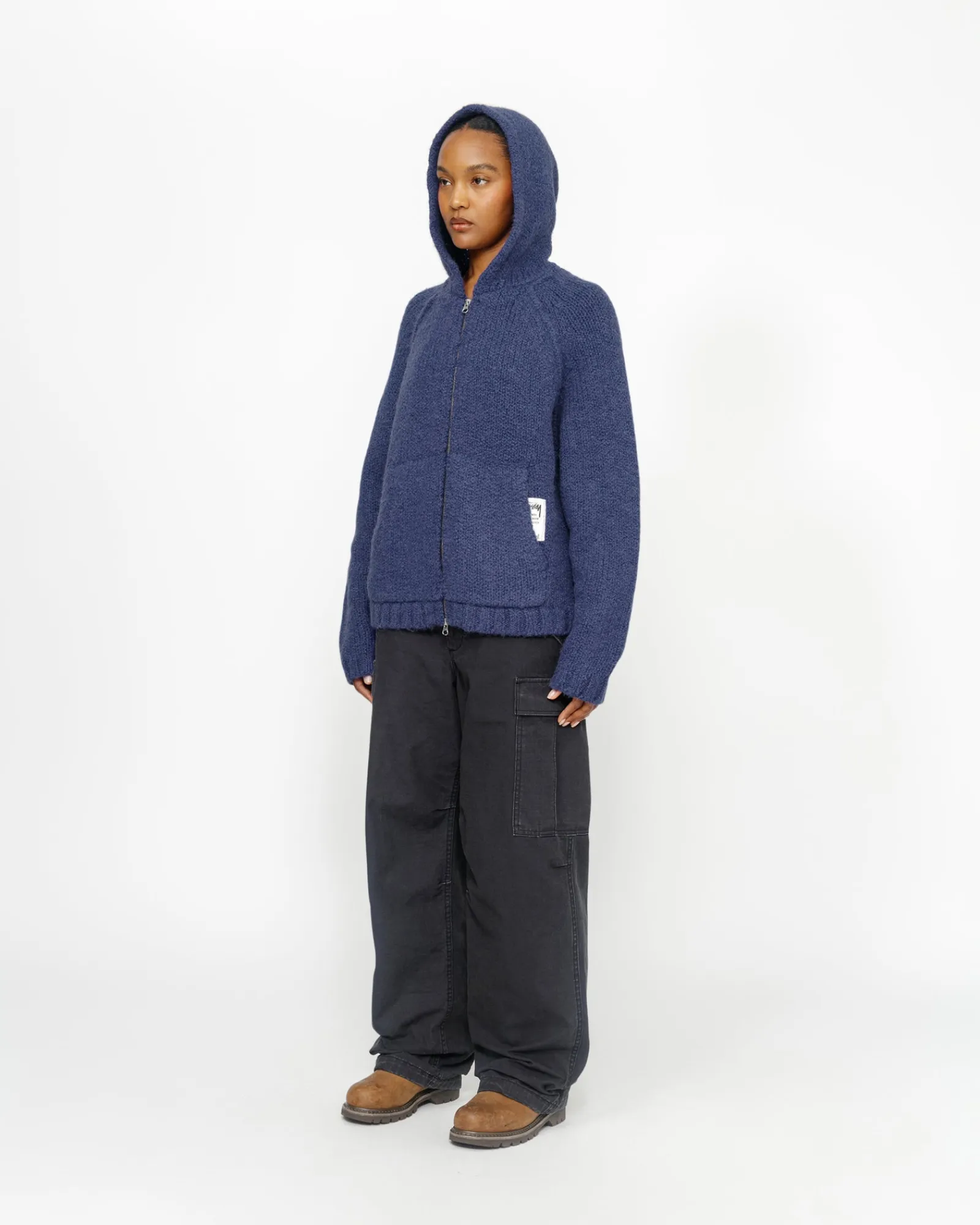 Knits>Stüssy CHUNKY KNIT ZIP HOODIE Blue