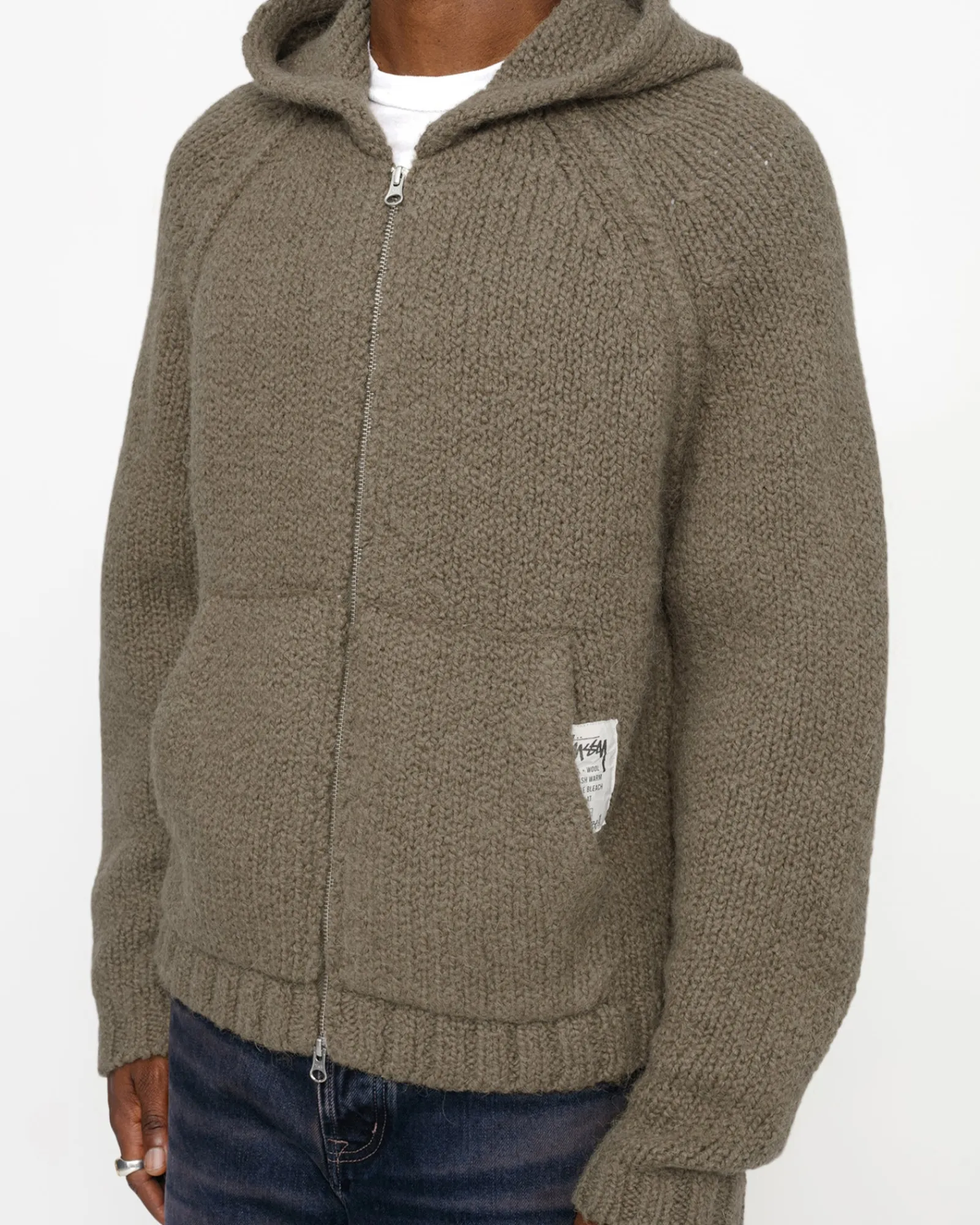 Knits>Stüssy CHUNKY KNIT ZIP HOODIE Fossil