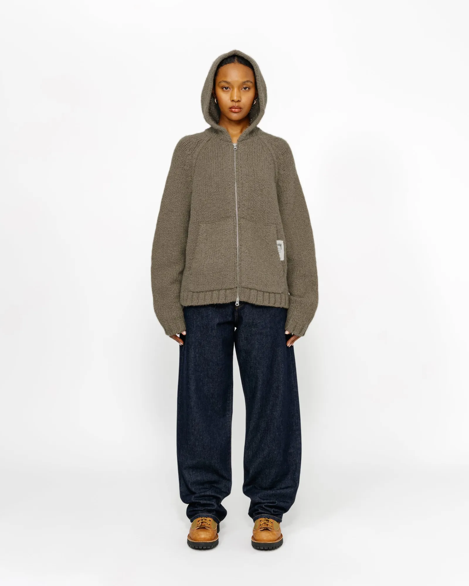 Knits>Stüssy CHUNKY KNIT ZIP HOODIE Fossil