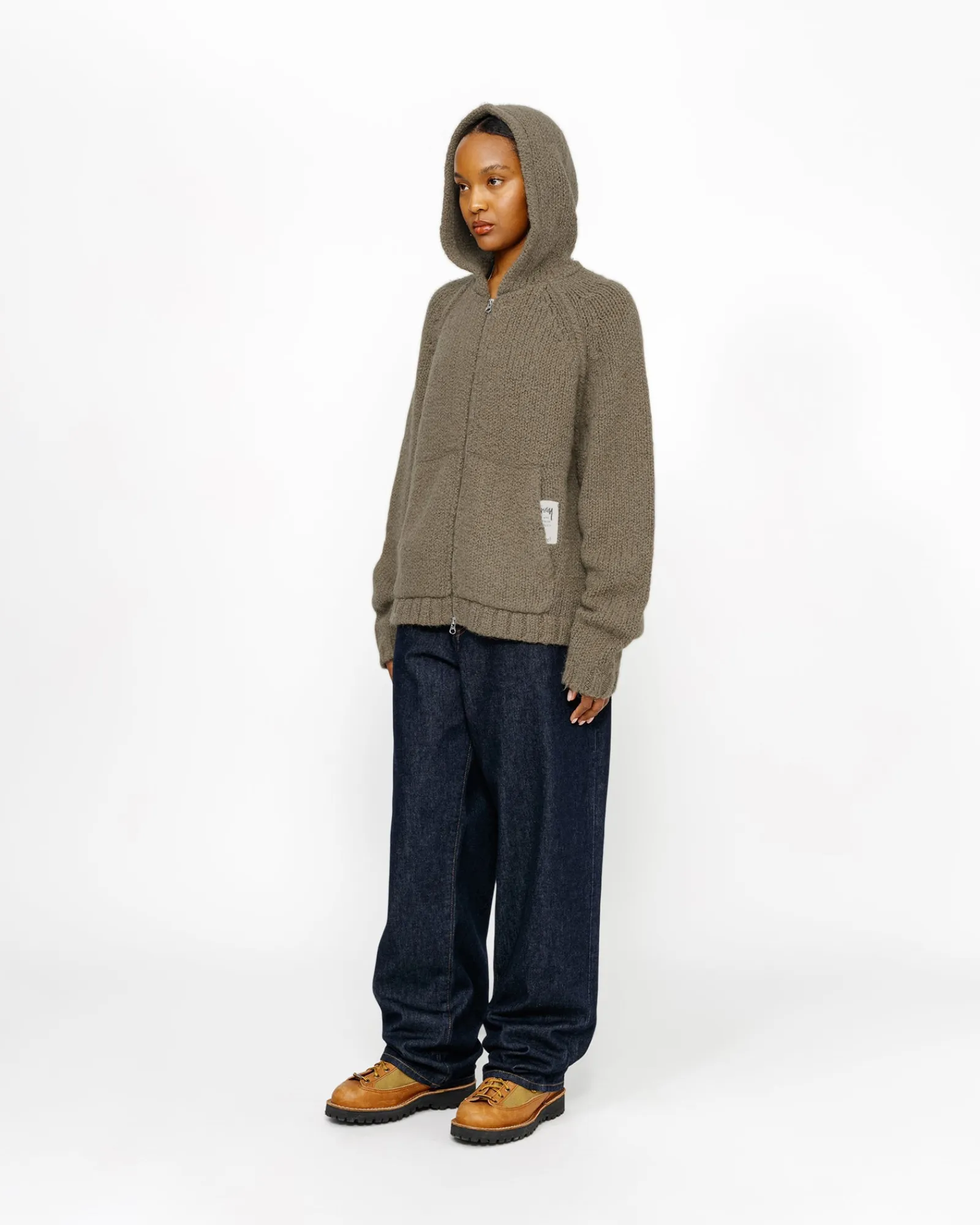 Knits>Stüssy CHUNKY KNIT ZIP HOODIE Fossil