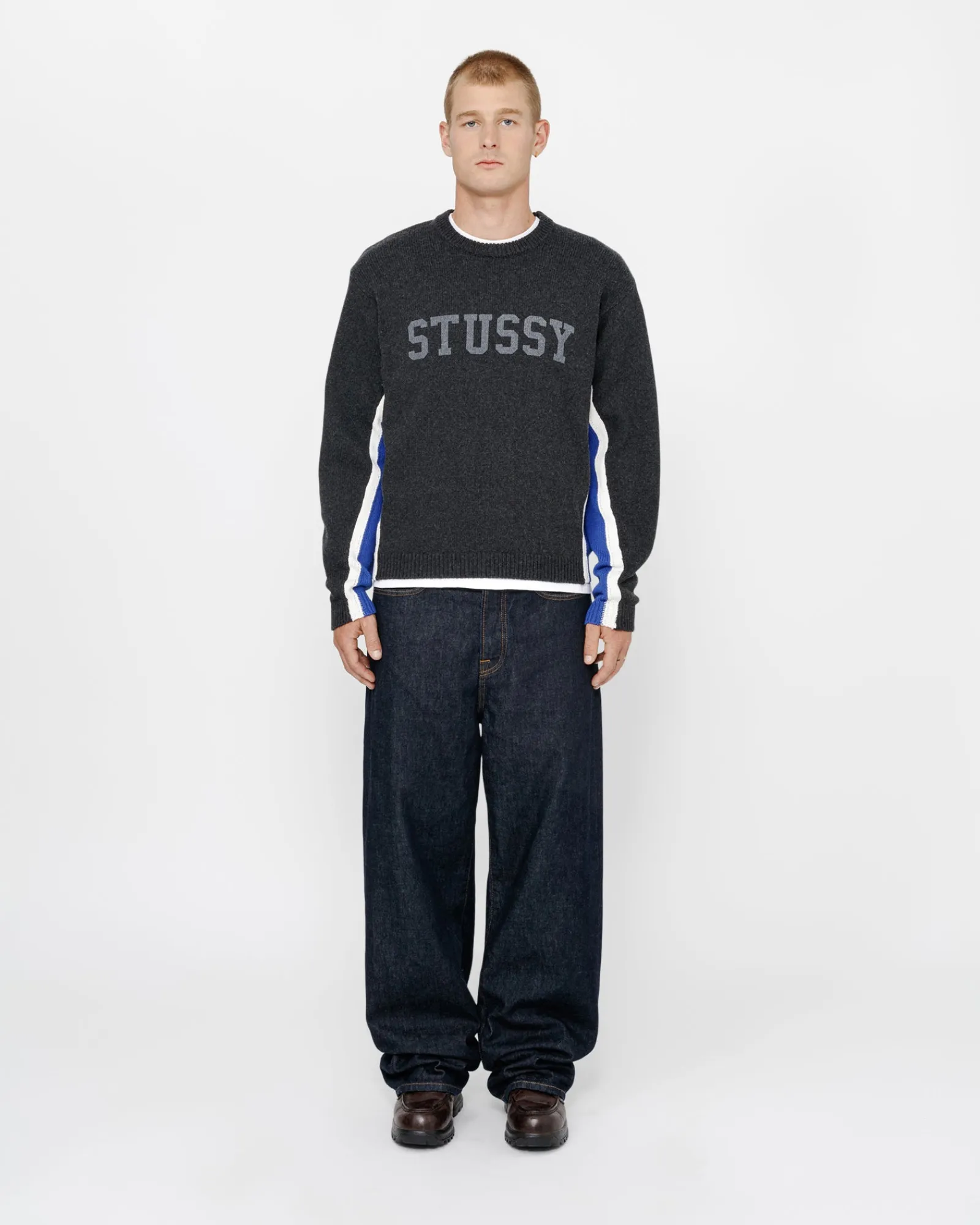 Knits>Stüssy CONTRAST STRIPE CREW Charcoal