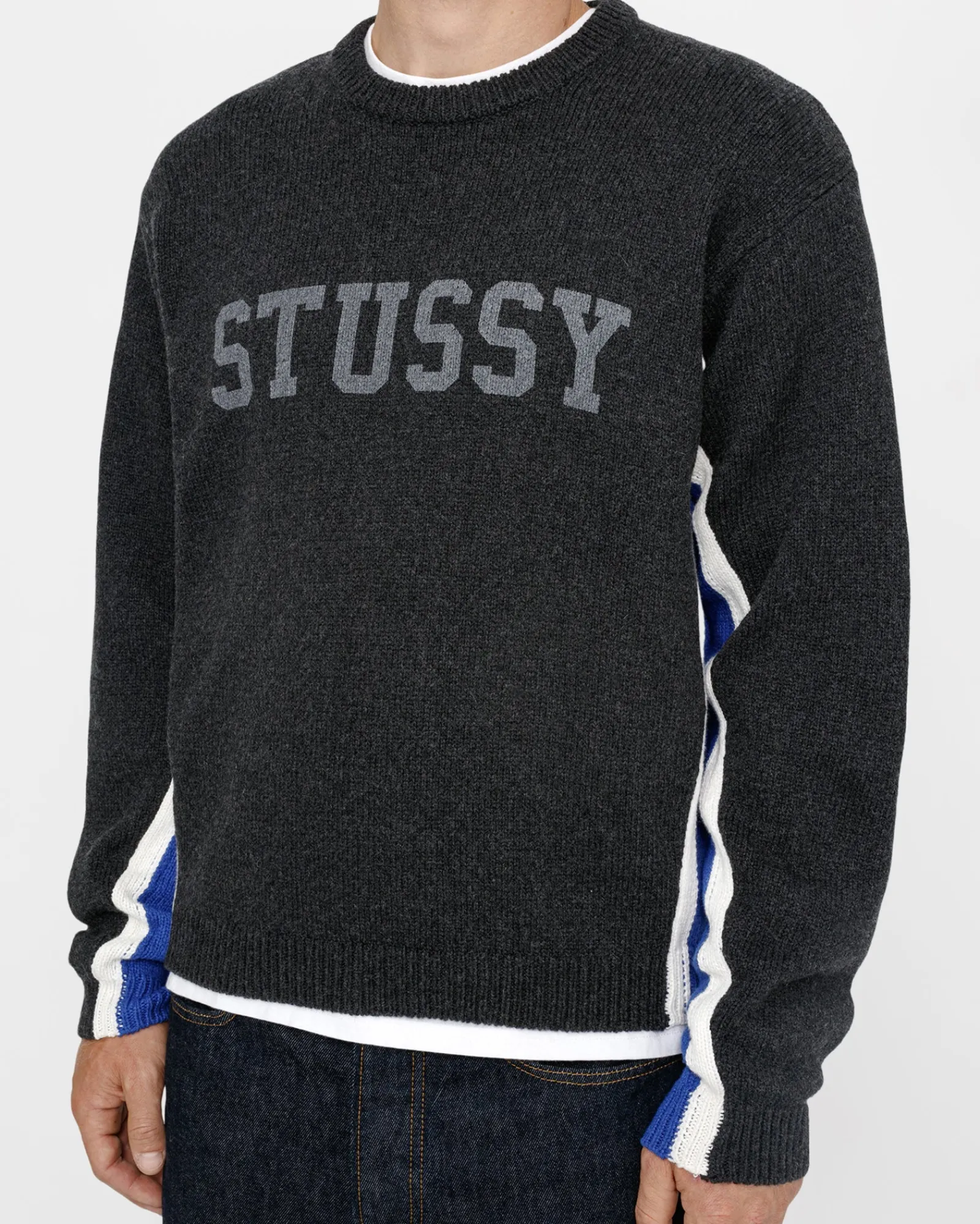 Knits>Stüssy CONTRAST STRIPE CREW Charcoal