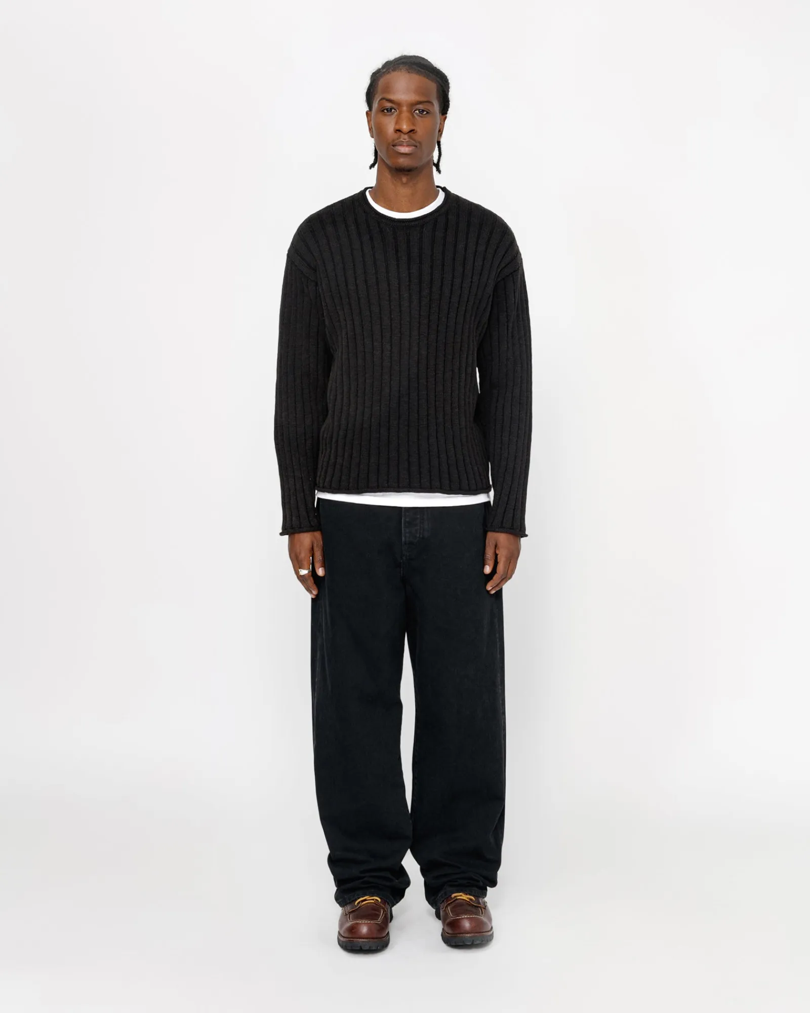 Knits>Stüssy COTTON SLUB RIB CREW Black