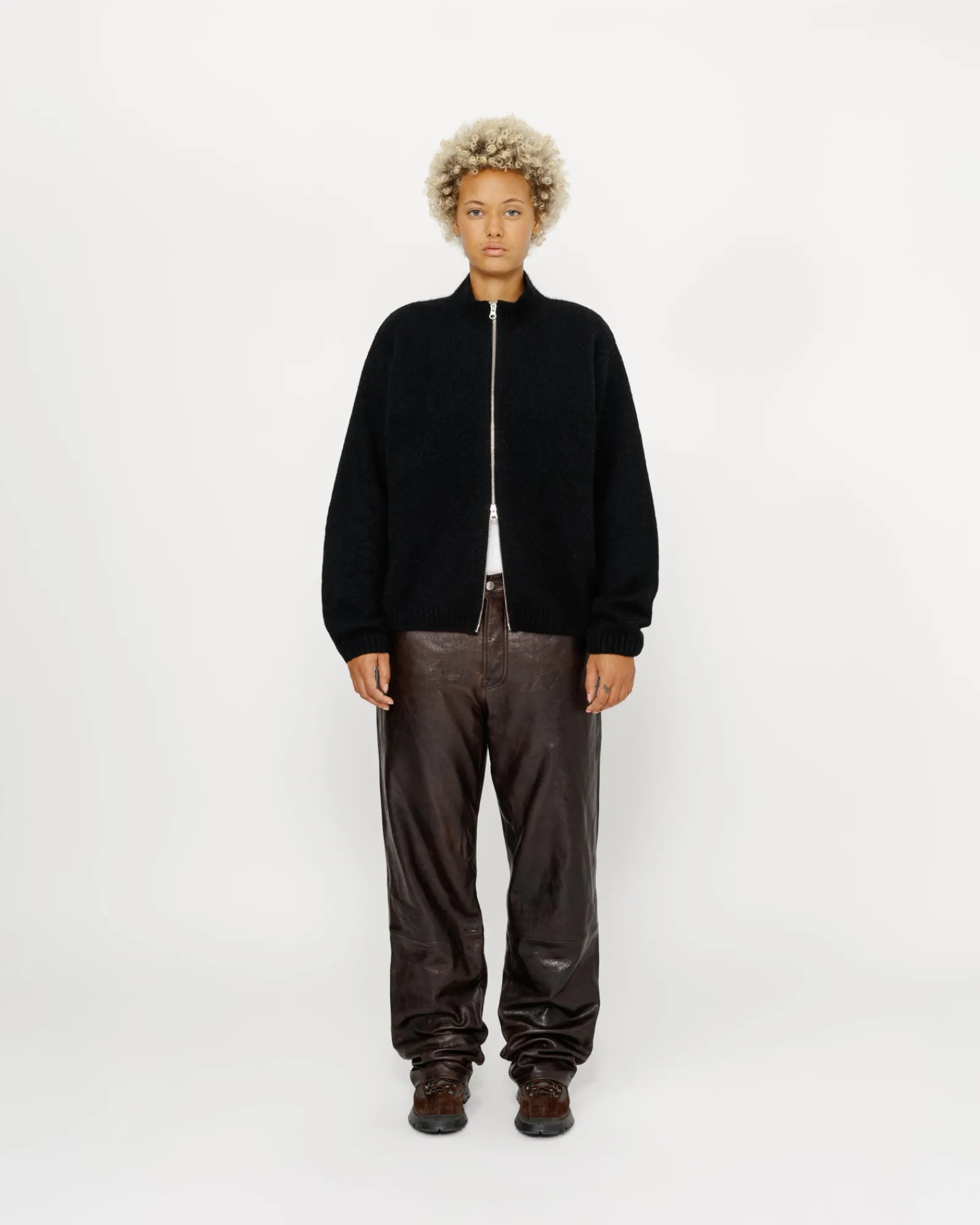 Knits>Stüssy FULL ZIP BRUSHED MERINO SWEATER Black