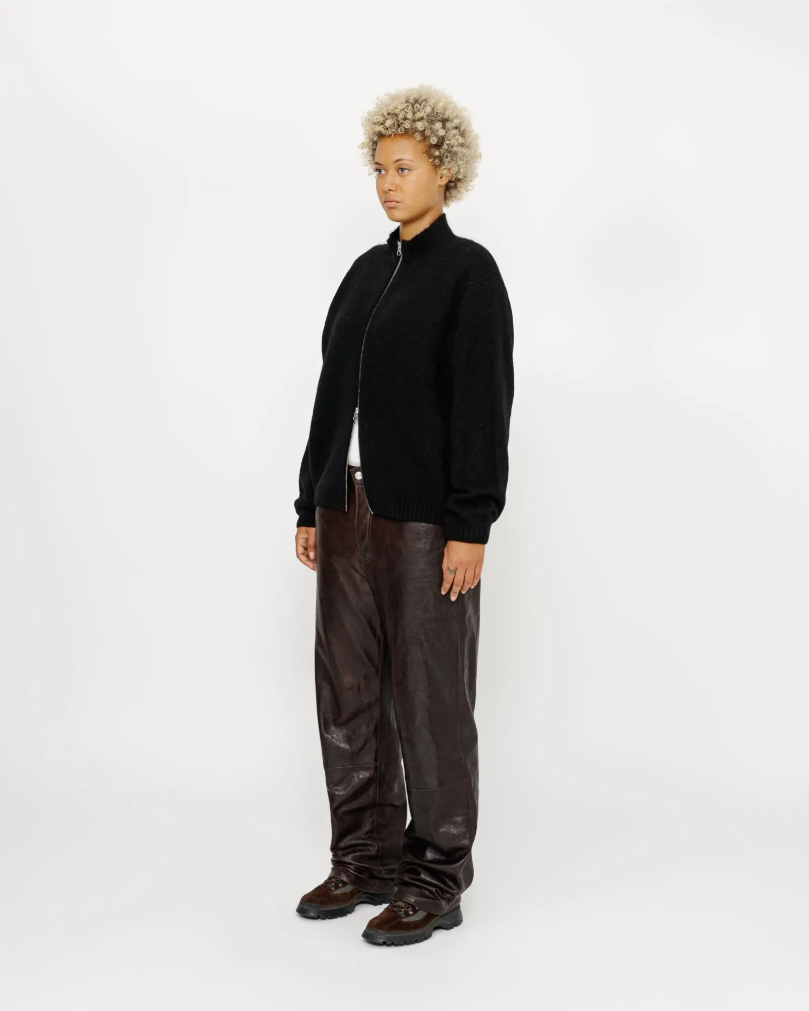 Knits>Stüssy FULL ZIP BRUSHED MERINO SWEATER Black