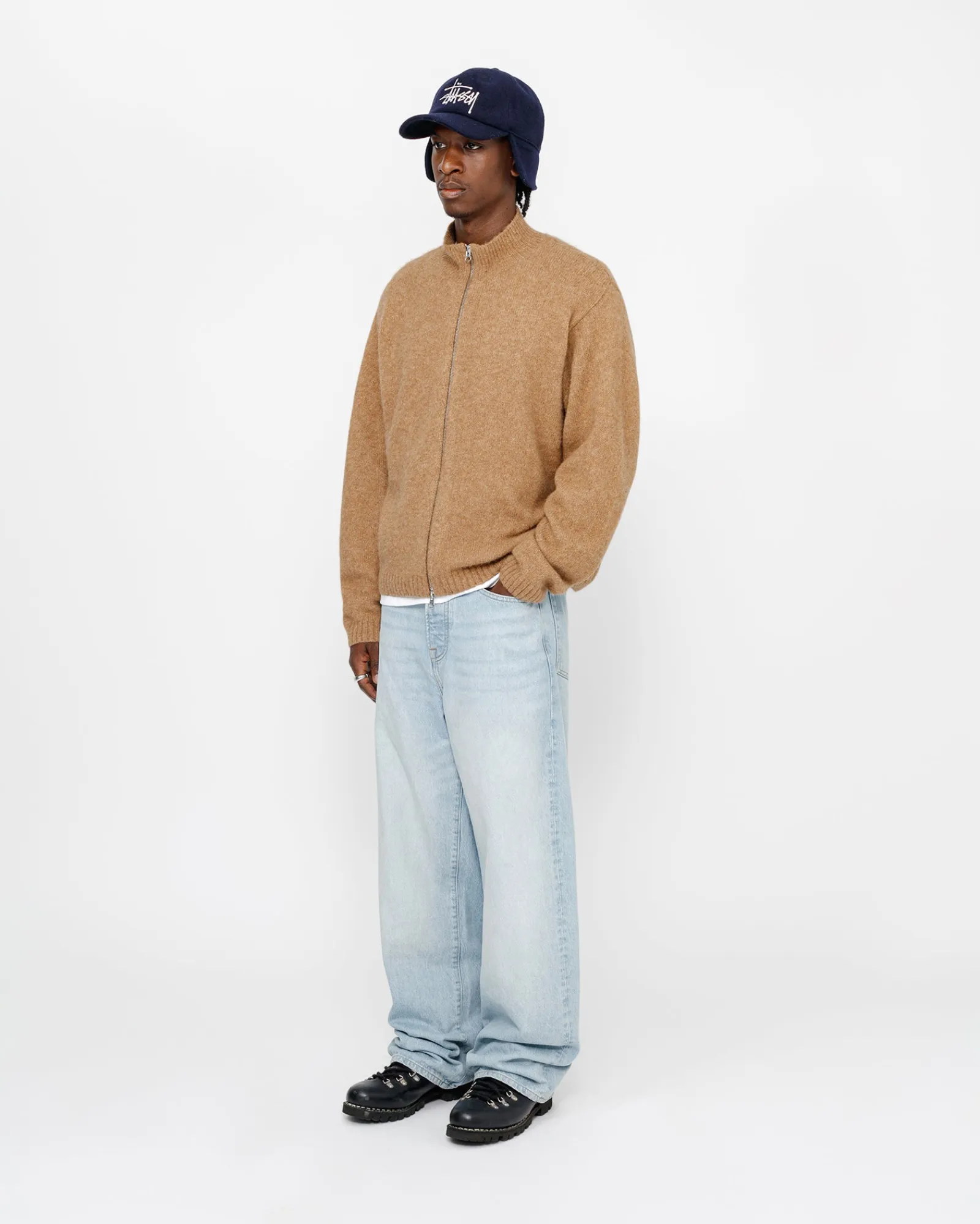 Knits>Stüssy FULL ZIP BRUSHED MERINO SWEATER Camel