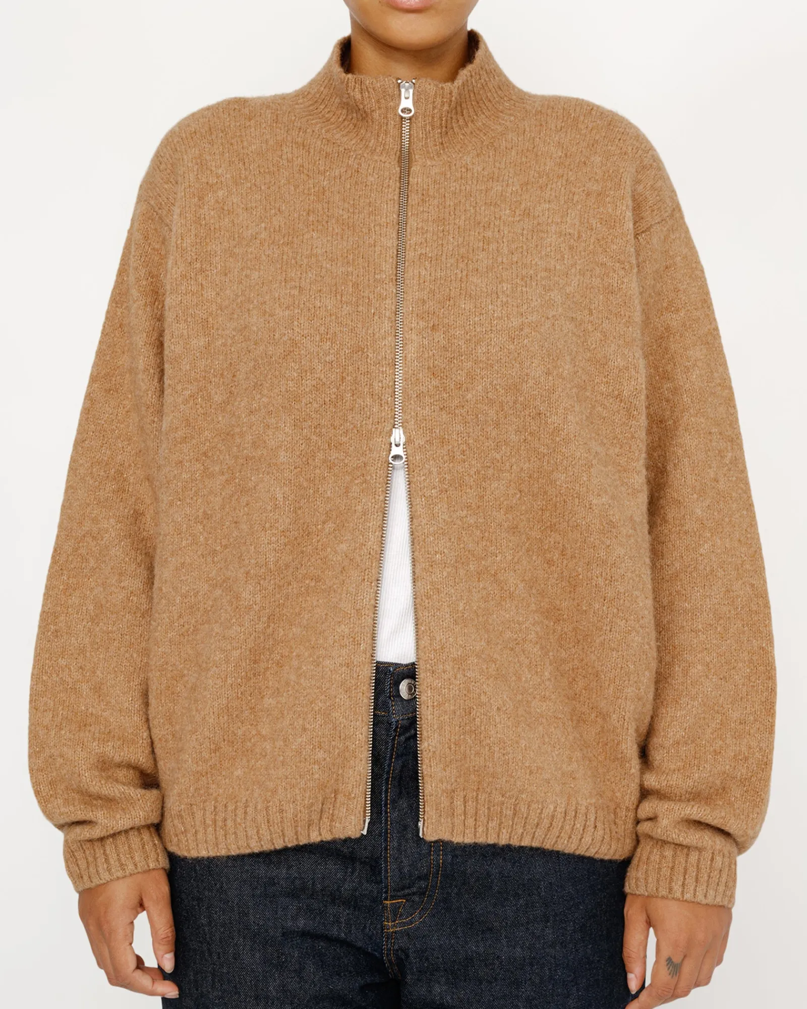 Knits>Stüssy FULL ZIP BRUSHED MERINO SWEATER Camel