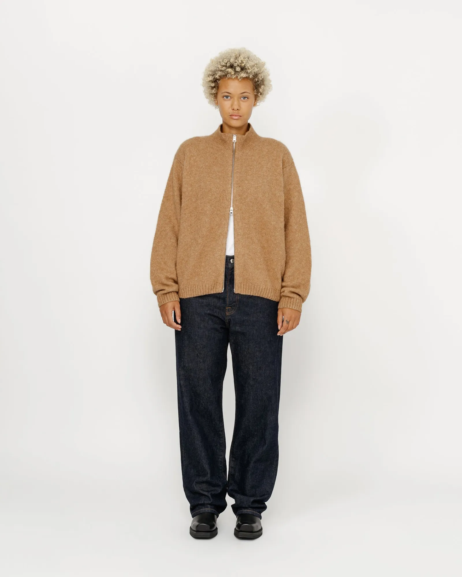 Knits>Stüssy FULL ZIP BRUSHED MERINO SWEATER Camel