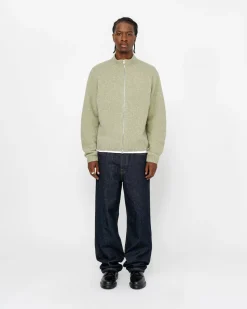 Knits>Stüssy FULL ZIP BRUSHED MERINO SWEATER Sage