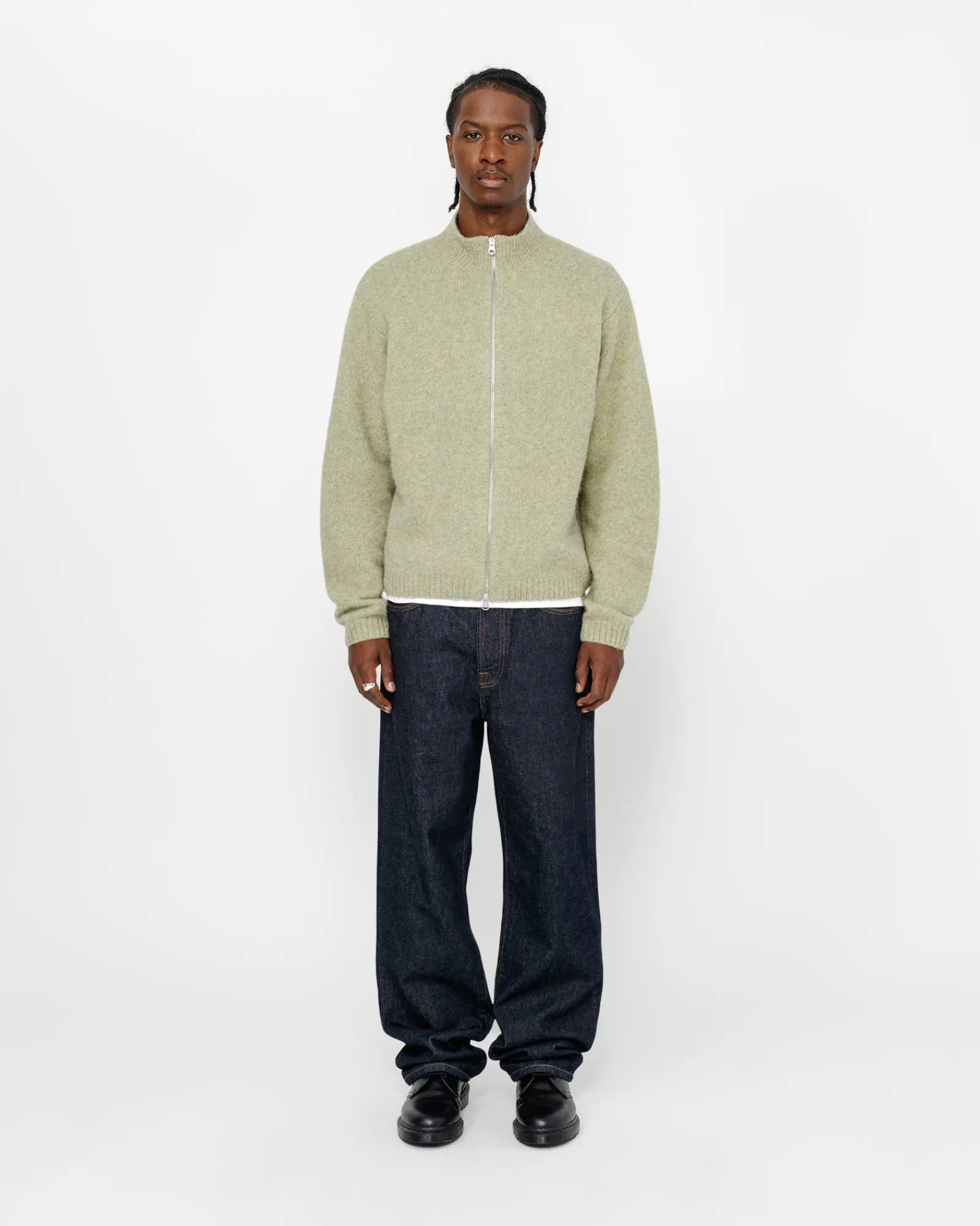 Knits>Stüssy FULL ZIP BRUSHED MERINO SWEATER Sage