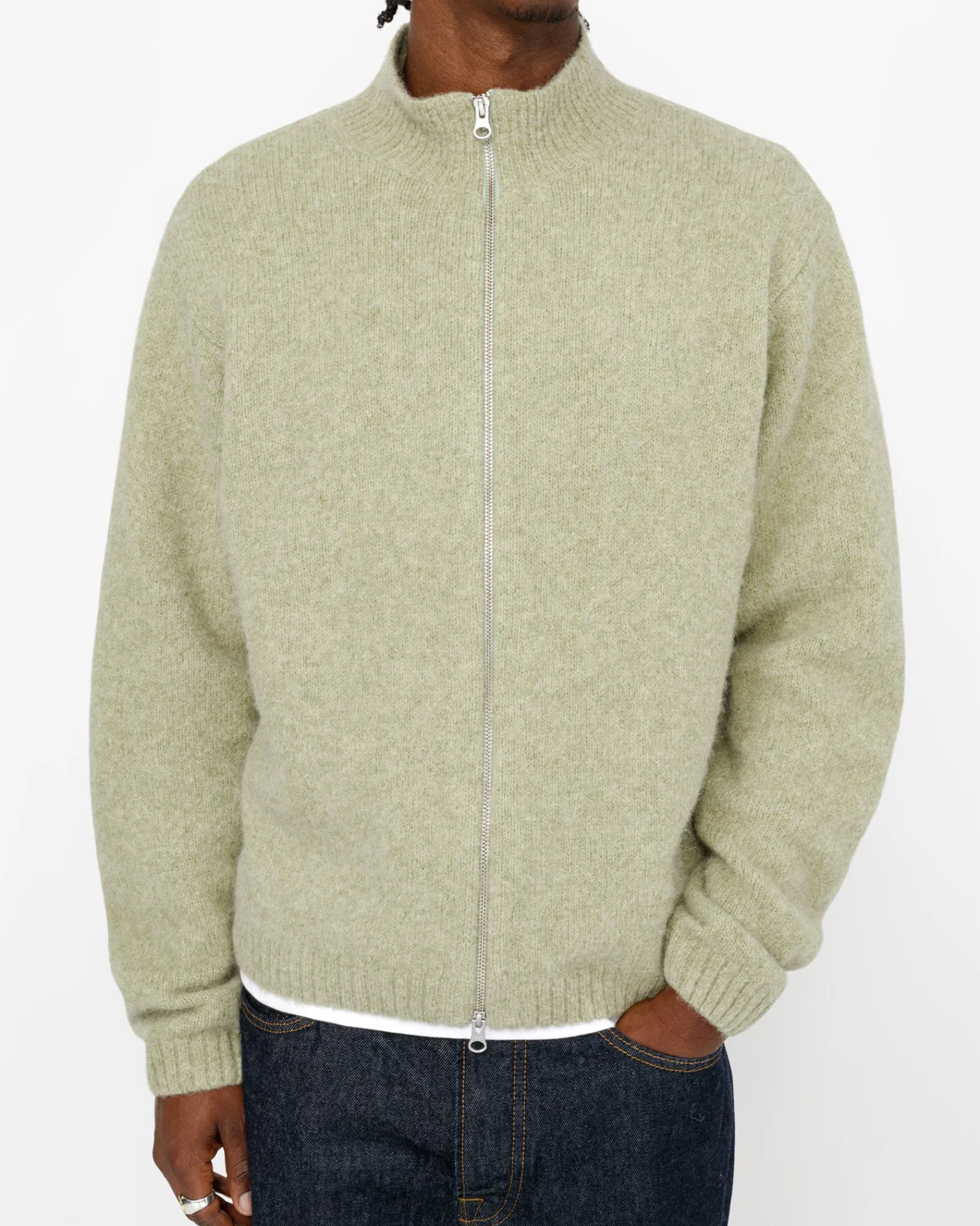 Knits>Stüssy FULL ZIP BRUSHED MERINO SWEATER Sage