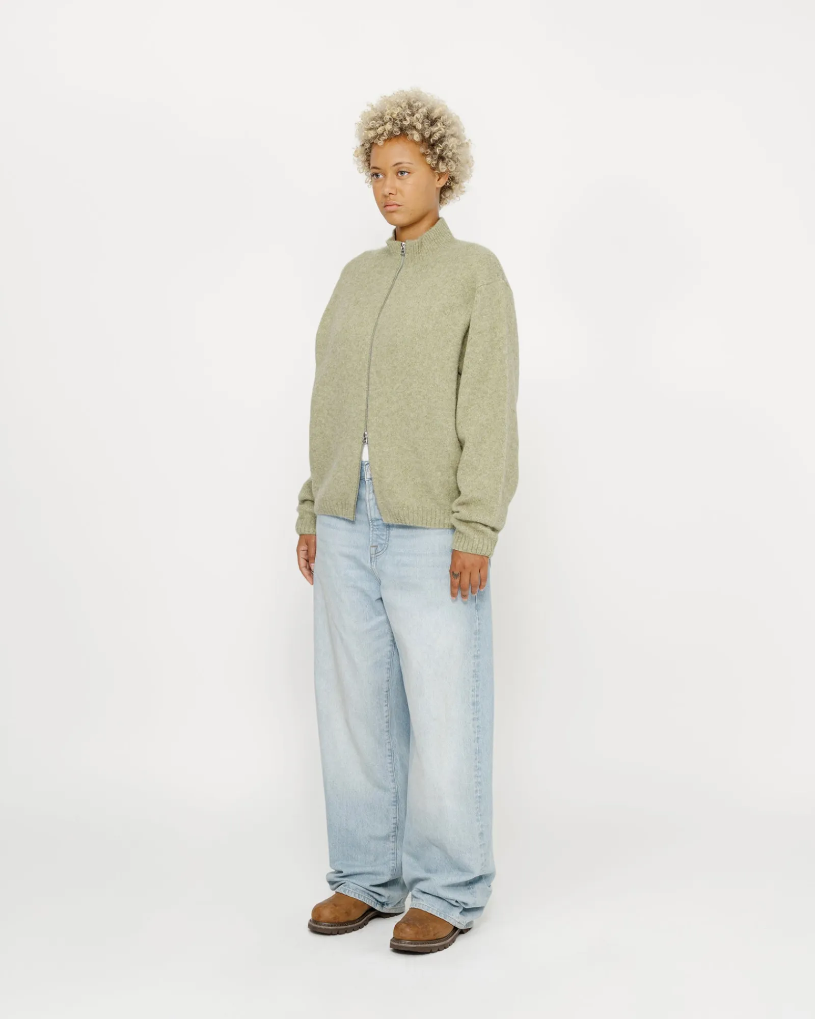 Knits>Stüssy FULL ZIP BRUSHED MERINO SWEATER Sage