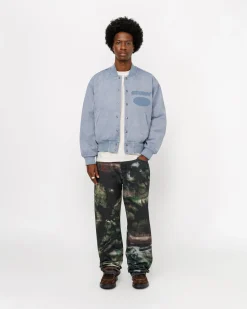 Outerwear>Stüssy GHOST LOGO CANVAS VARSITY JACKET Blue