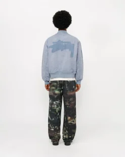 Outerwear>Stüssy GHOST LOGO CANVAS VARSITY JACKET Blue