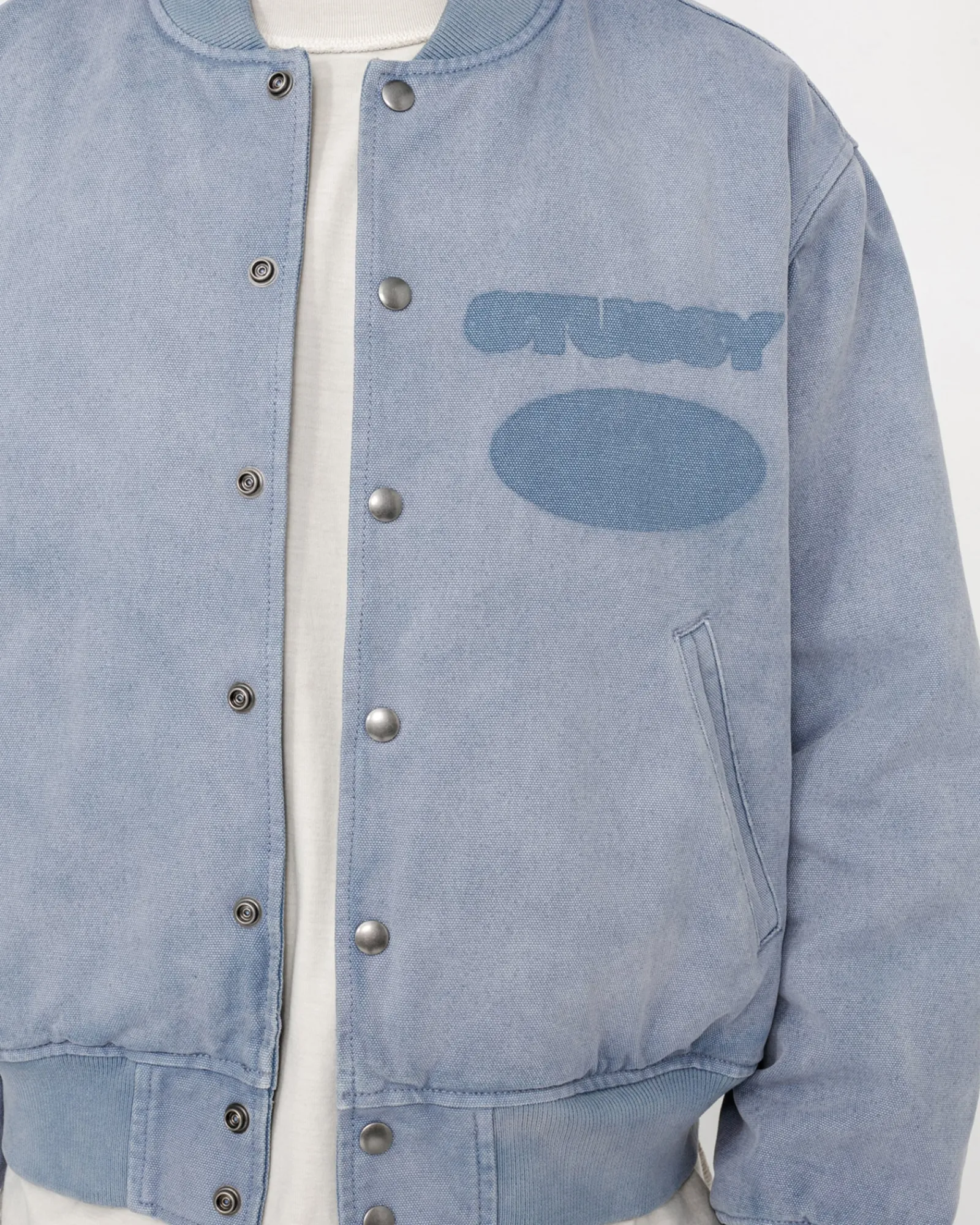 Outerwear>Stüssy GHOST LOGO CANVAS VARSITY JACKET Blue
