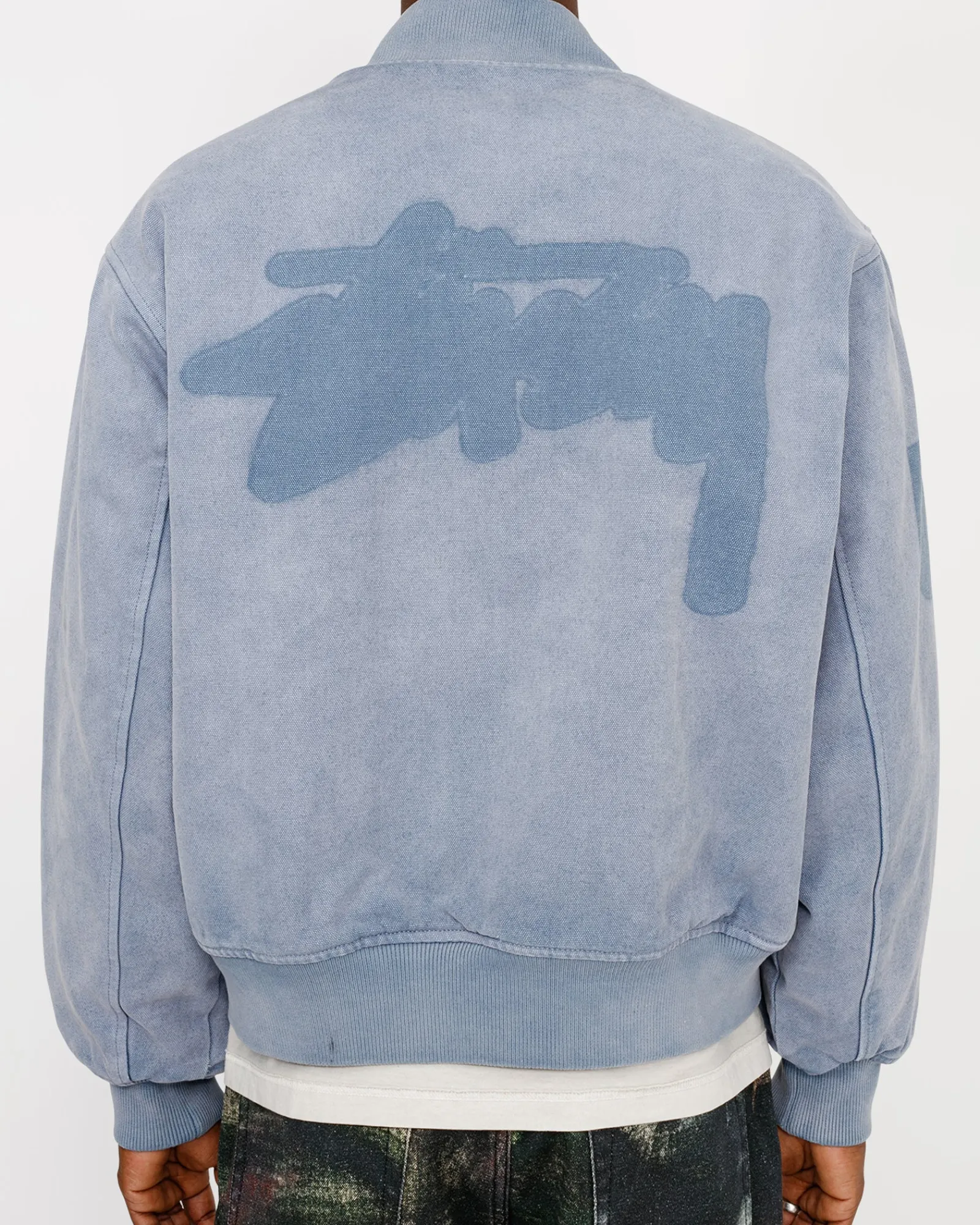 Outerwear>Stüssy GHOST LOGO CANVAS VARSITY JACKET Blue