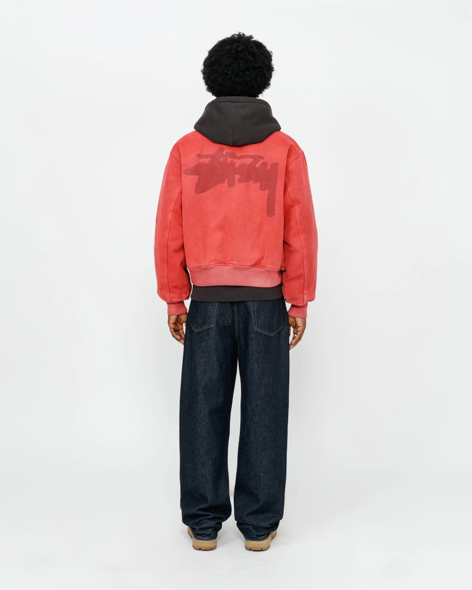 Outerwear>Stüssy GHOST LOGO CANVAS VARSITY JACKET Red