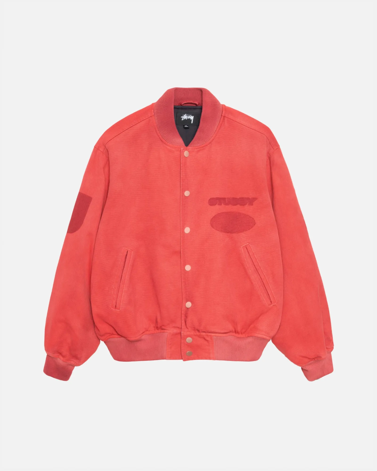 Outerwear>Stüssy GHOST LOGO CANVAS VARSITY JACKET Red
