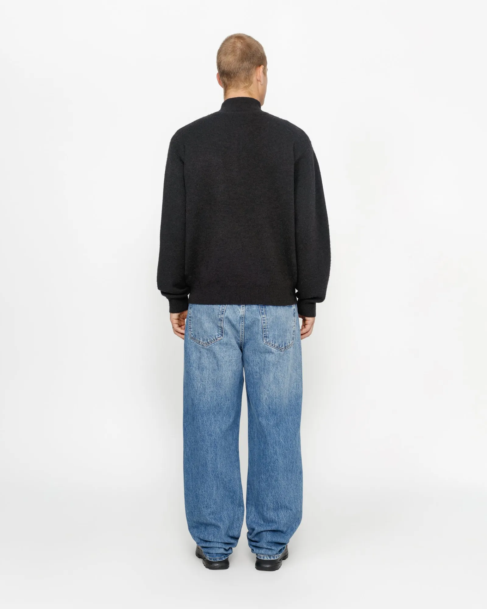 Knits>Stüssy HALF ZIP MOCK NECK SWEATER Black