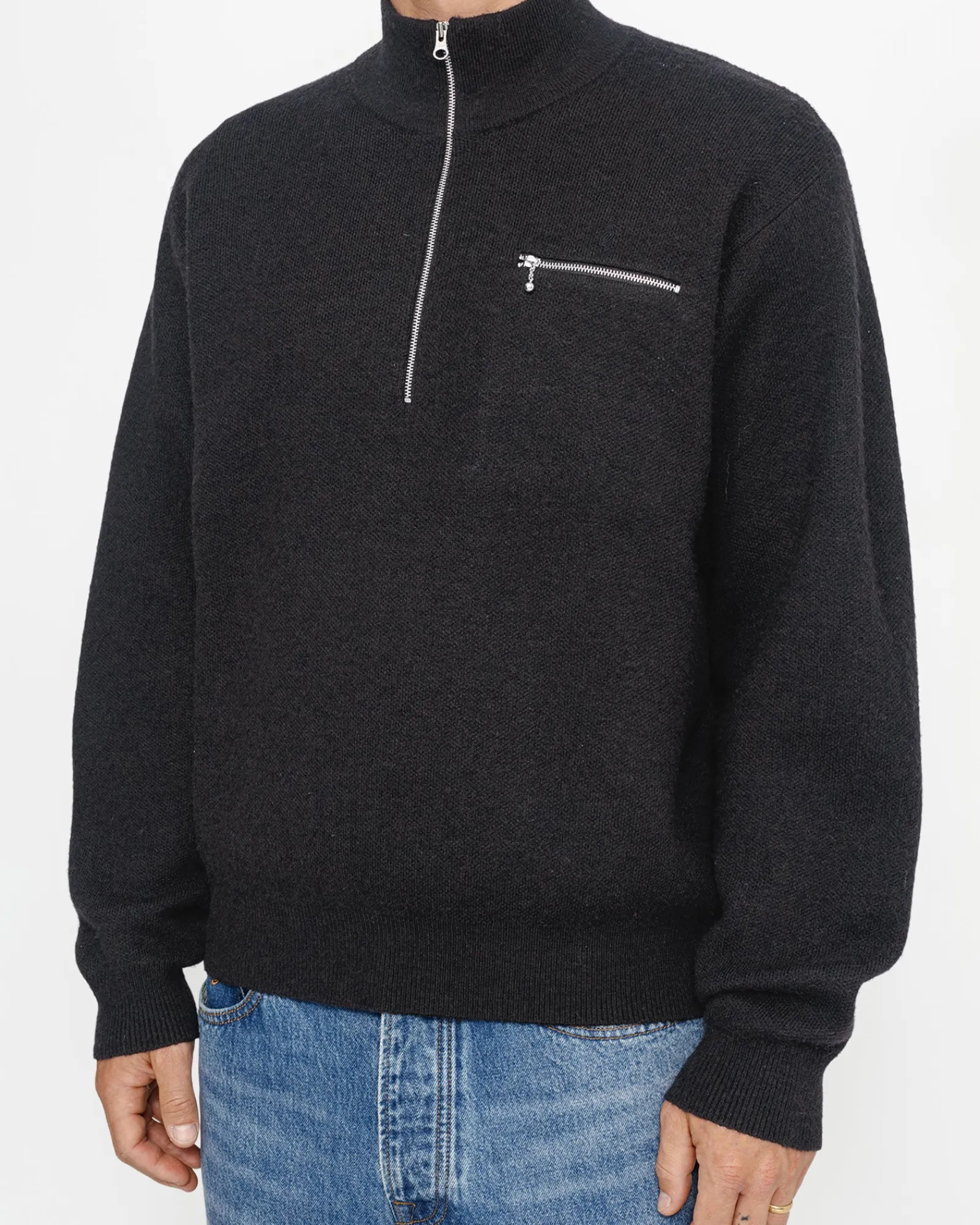 Knits>Stüssy HALF ZIP MOCK NECK SWEATER Black