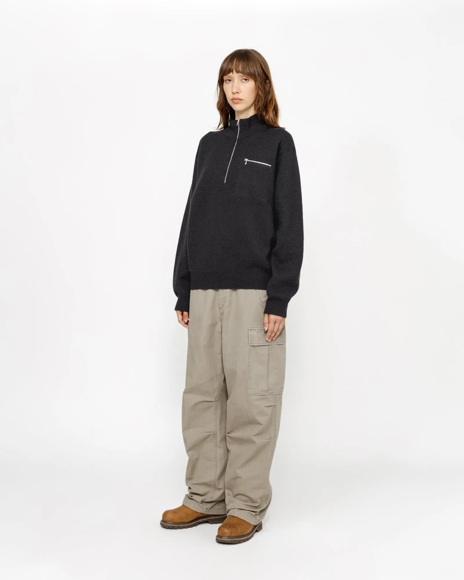 Knits>Stüssy HALF ZIP MOCK NECK SWEATER Black