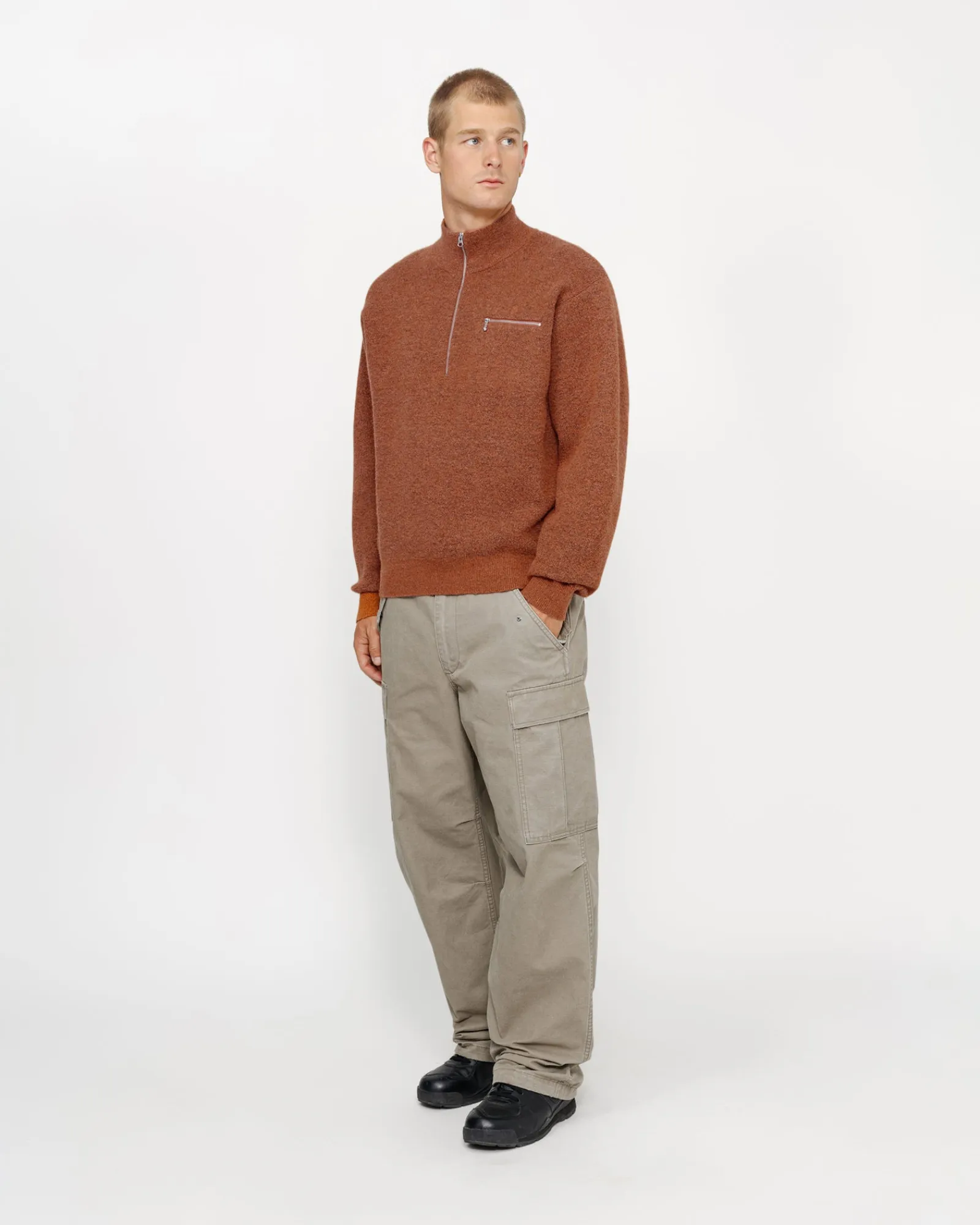 Knits>Stüssy HALF ZIP MOCK NECK SWEATER Clay