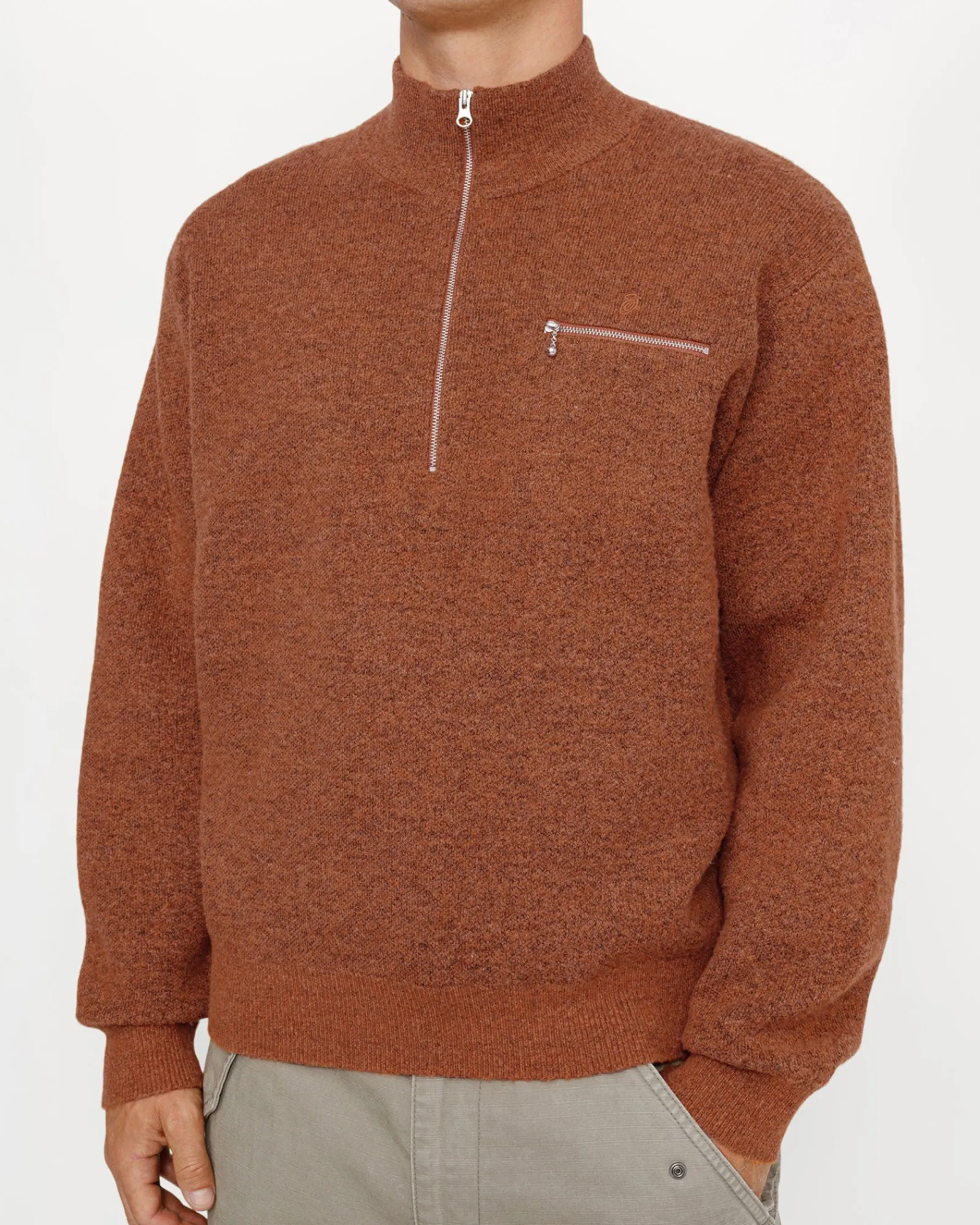 Knits>Stüssy HALF ZIP MOCK NECK SWEATER Clay
