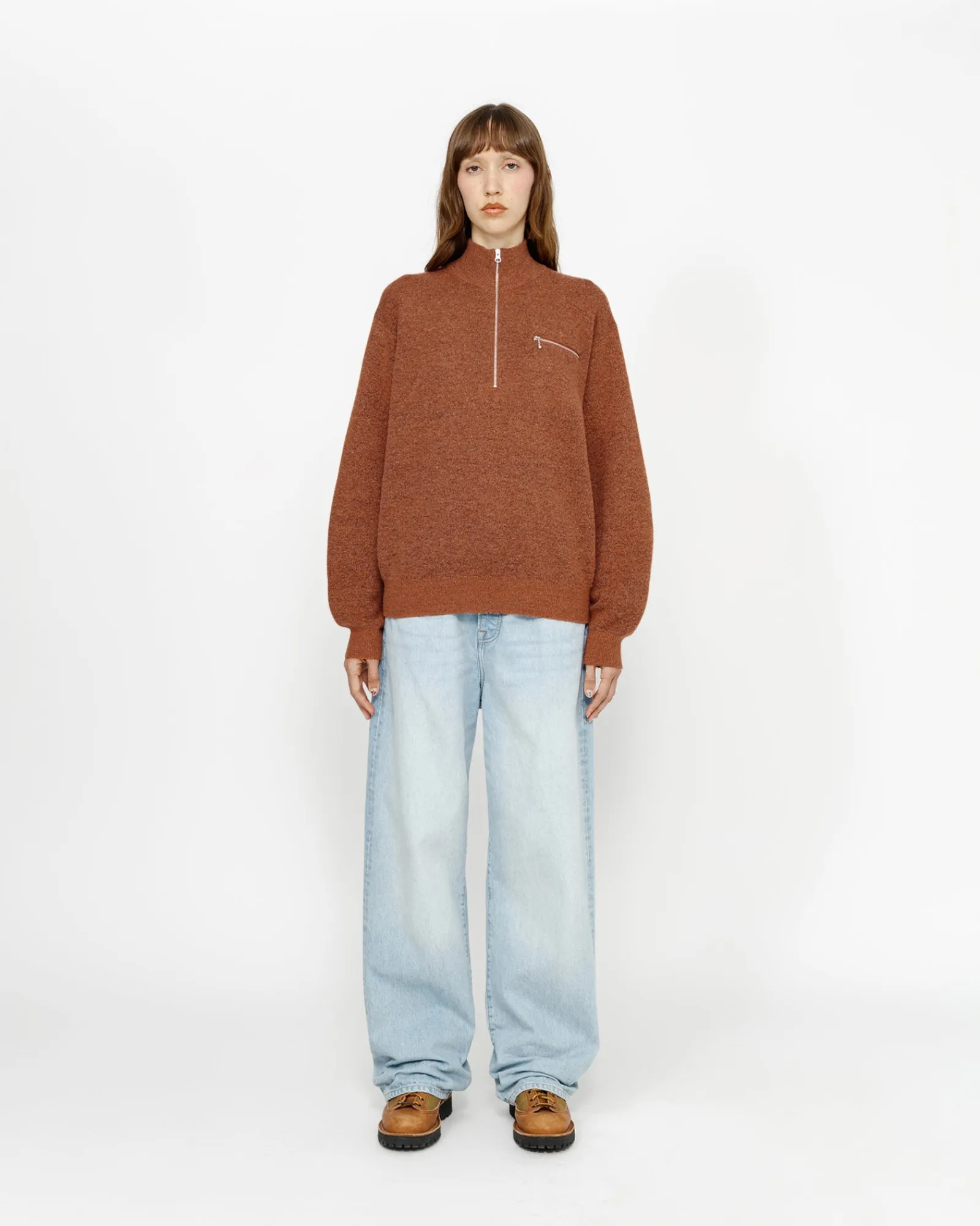 Knits>Stüssy HALF ZIP MOCK NECK SWEATER Clay