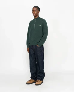 Knits>Stüssy HALF ZIP MOCK NECK SWEATER Dark Green