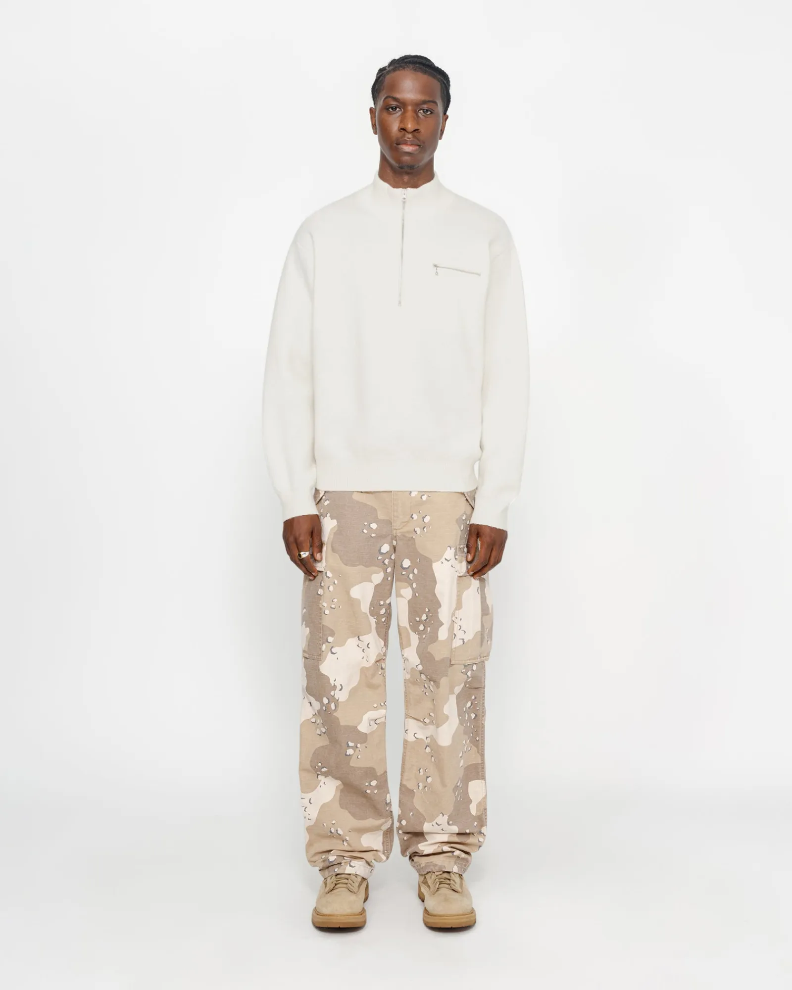 Knits>Stüssy HALF ZIP MOCK NECK SWEATER Ivory