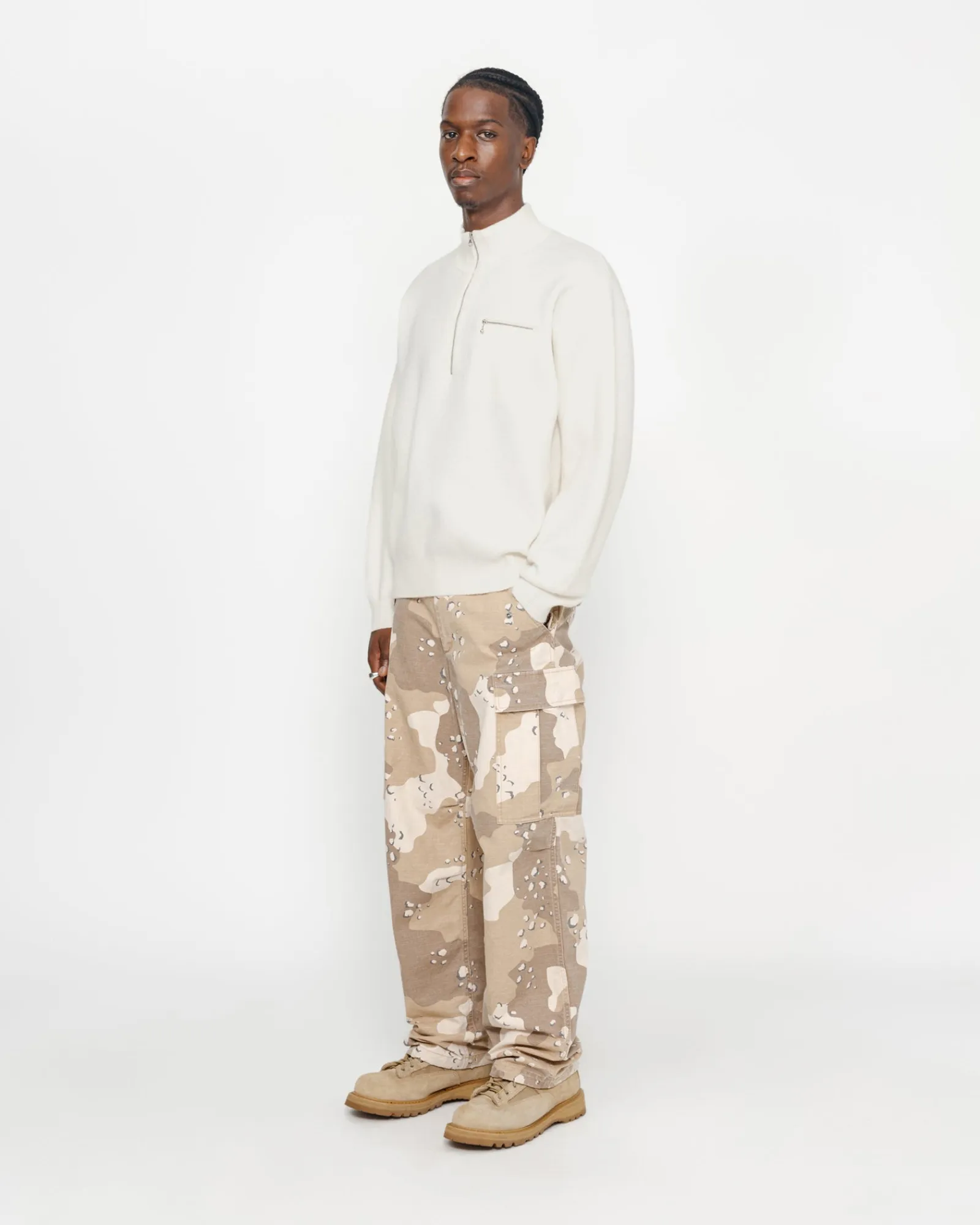 Knits>Stüssy HALF ZIP MOCK NECK SWEATER Ivory