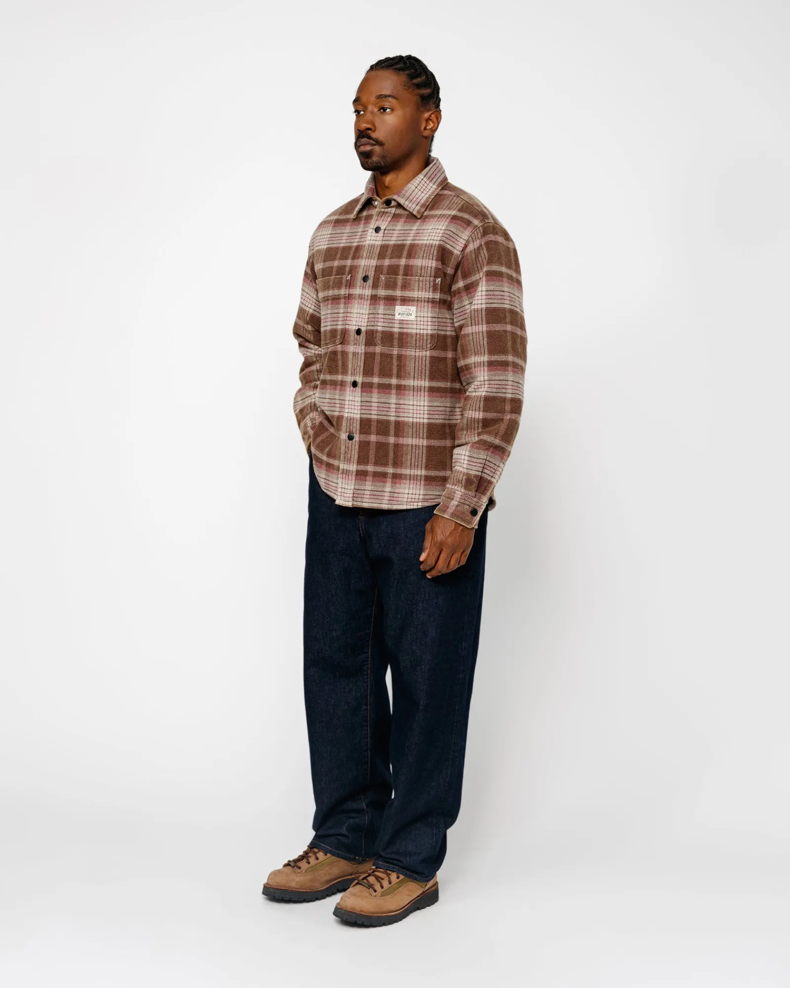 Shirts|Outerwear>Stüssy HEAVY WASHED PLAID SHIRT Brown