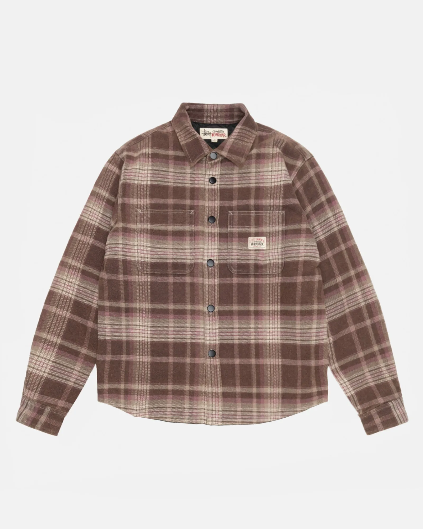 Shirts|Outerwear>Stüssy HEAVY WASHED PLAID SHIRT Brown