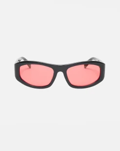 Accessories|Eyegear>Stüssy LANDON SUNGLASSES Black/Crimson Red Lens